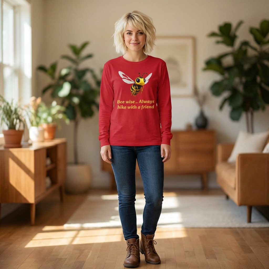 Bee Wise Long Sleeve Tee – 'Bee wise... Always hike with a friend' Graphic Shirt