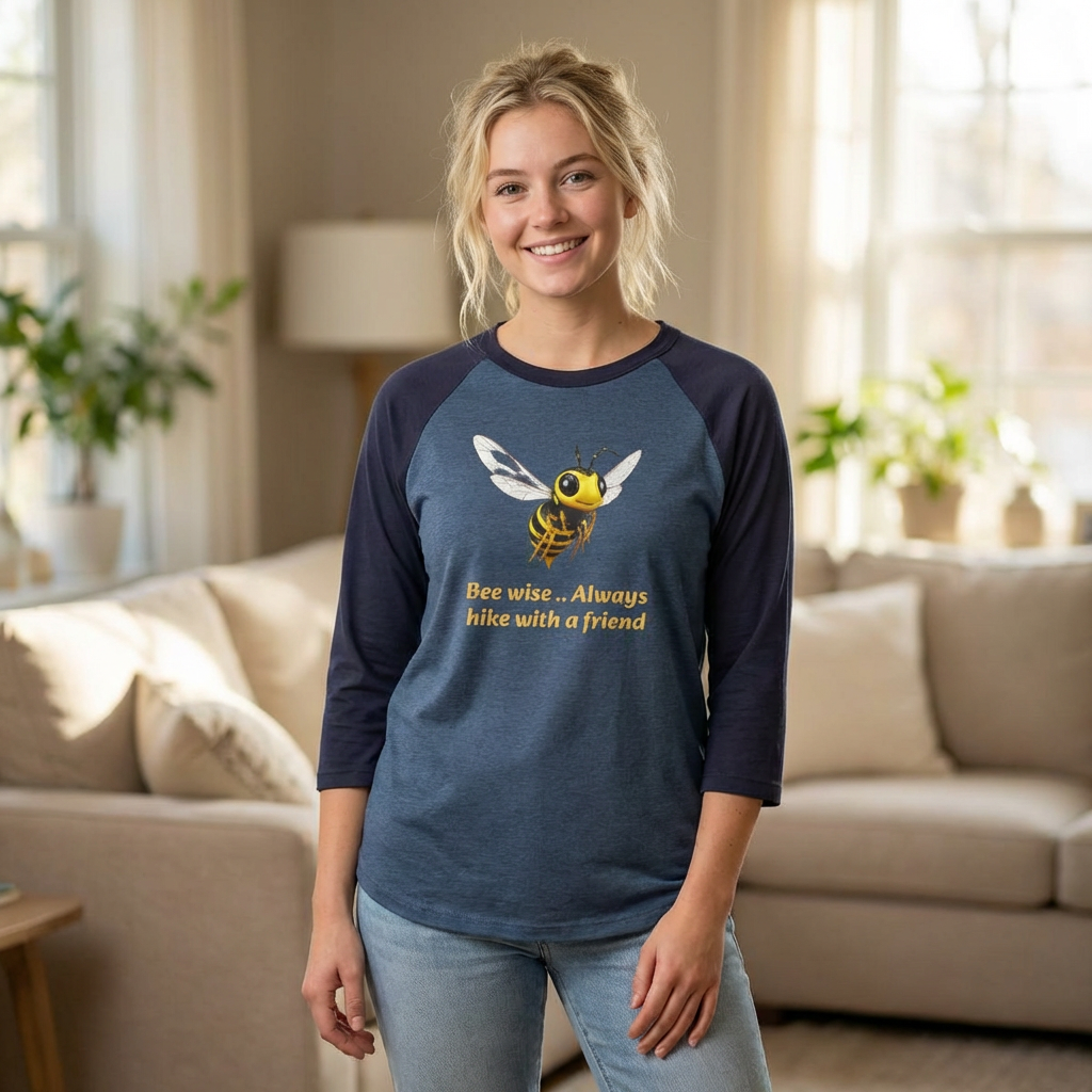 "Bee wise... Always hike with a friend" - Raglan Shirt with wilderness message