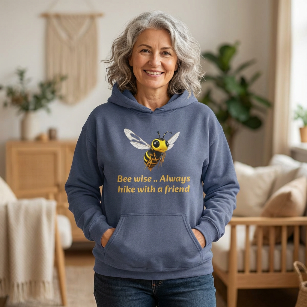 Bee Wise Hoodie — "Bee wise... Always hike with a friend" Nature Lover Graphic Hoodie