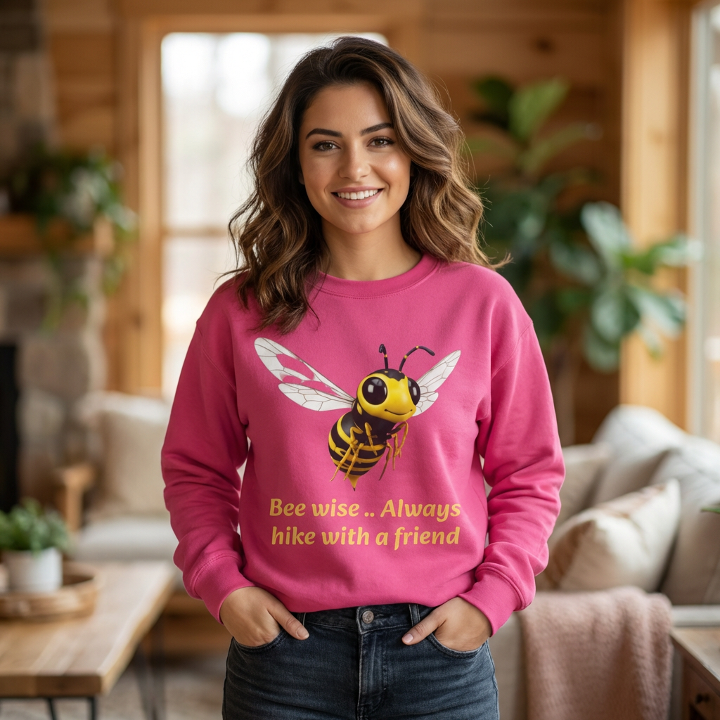 Bee Wise Crewneck Sweatshirt — Bee Illustration "Bee wise .. Always hike with a friend"