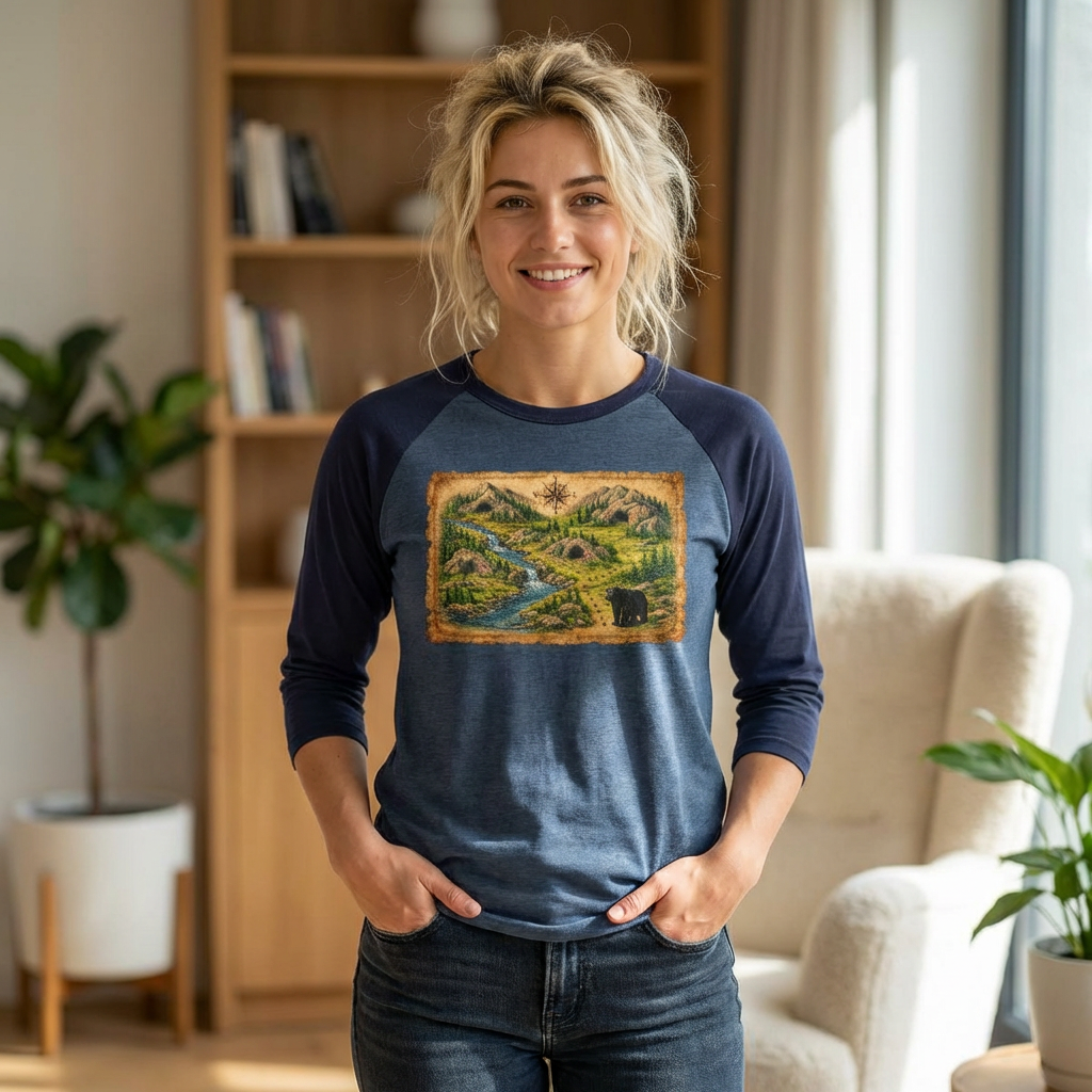 Bear Cave Treasure Map - Unisex Raglan Shirt