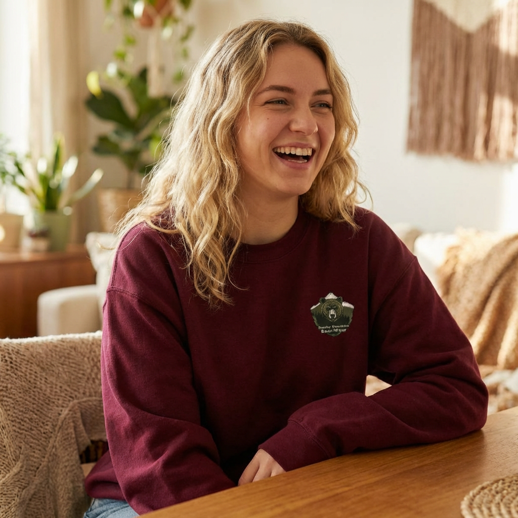 Bear Cave Treasure Map Unisex Crewneck Sweatshirt — Vintage Wilderness Map Graphic