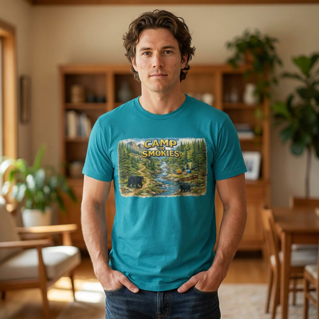 Camp the Smokies Unisex T-Shirt – Rustic Mountain Camping Graphic Tee