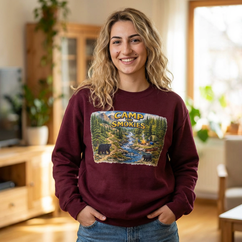 Camp The Smokies Vintage Nature Unisex Sweatshirt — Scenic Bear & Mountain Crewneck