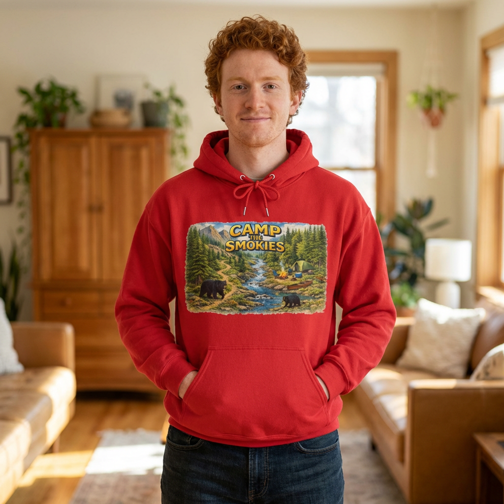 Camp The Smokies Unisex Hoodie — Scenic Mountain Bears Camping Sweatshirt