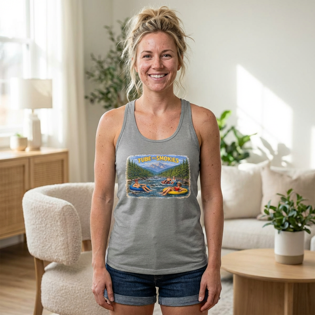 Smoky Mountains Tubing River Scene Women's Racerback Tank