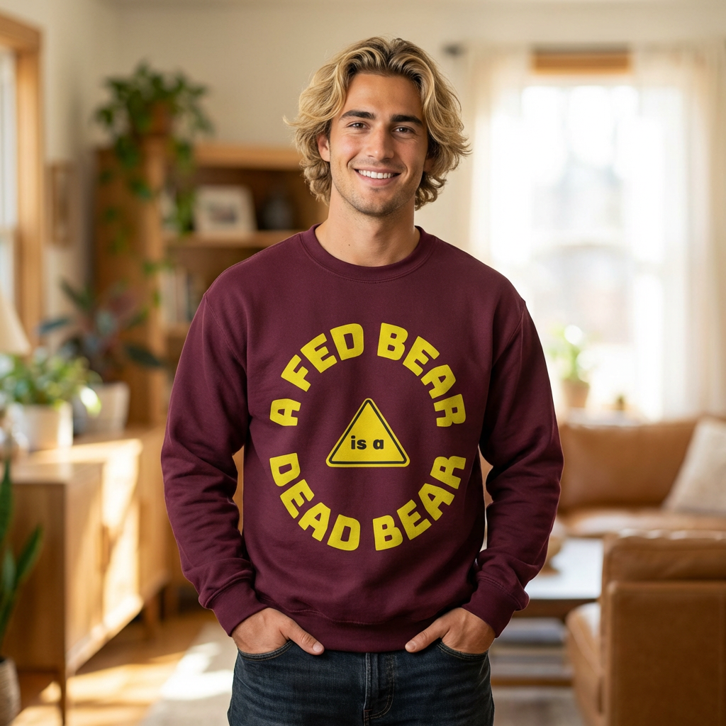Crewneck Sweatshirt — "A Fed Bear is a Dead Bear" Warning Graphic