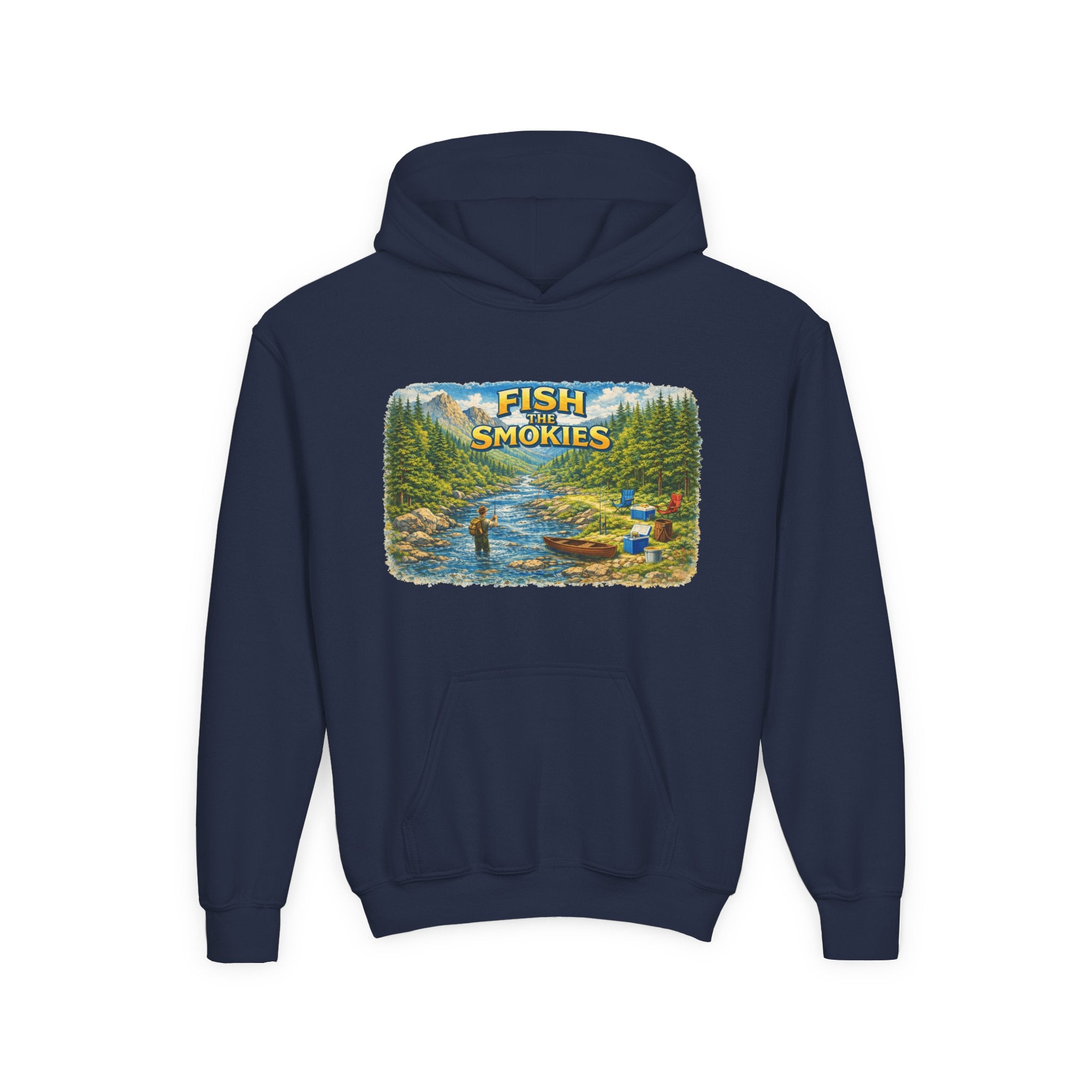 Youth Hoodie - "Fish The Smokies" Scenic Fishing Sweatshirt