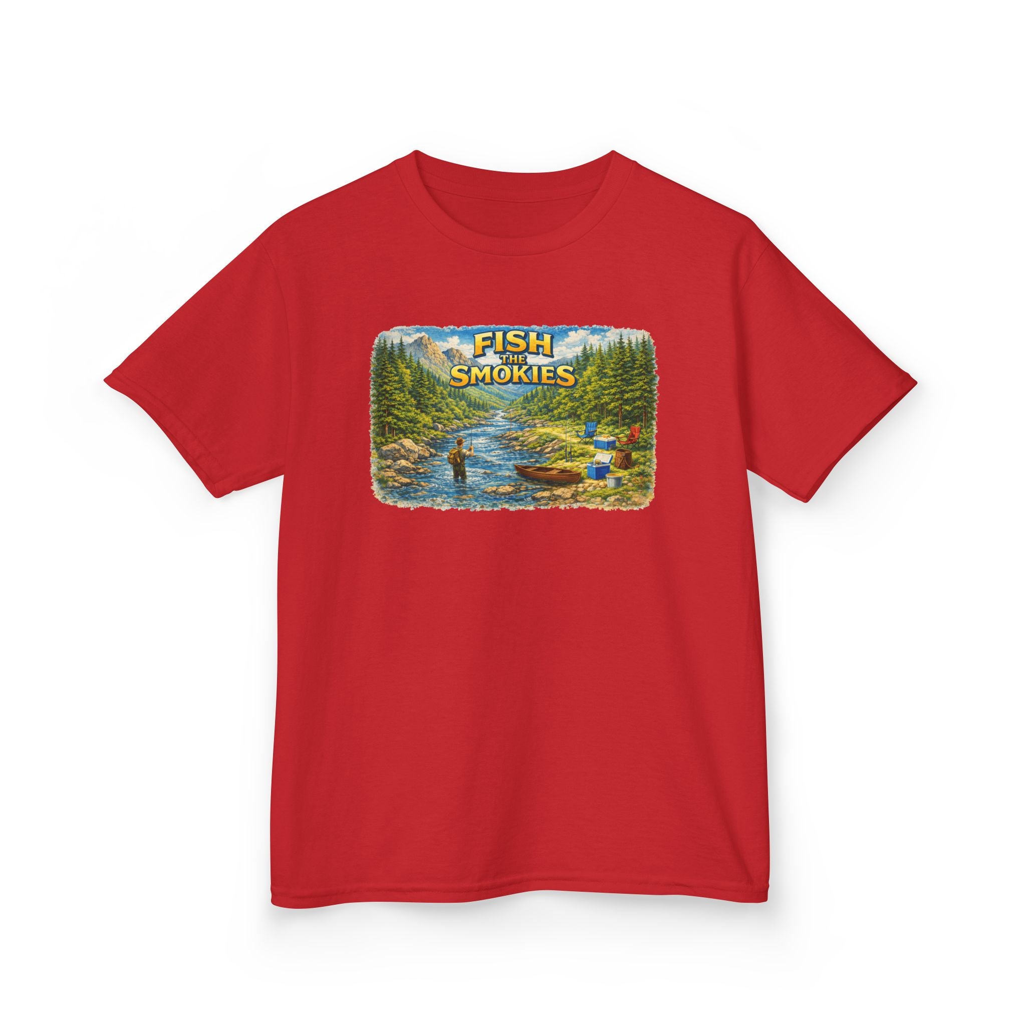 Kids T-Shirt - 'Fish The Smokies' River Fishing Graphic Tee for Outdoorsy Kids