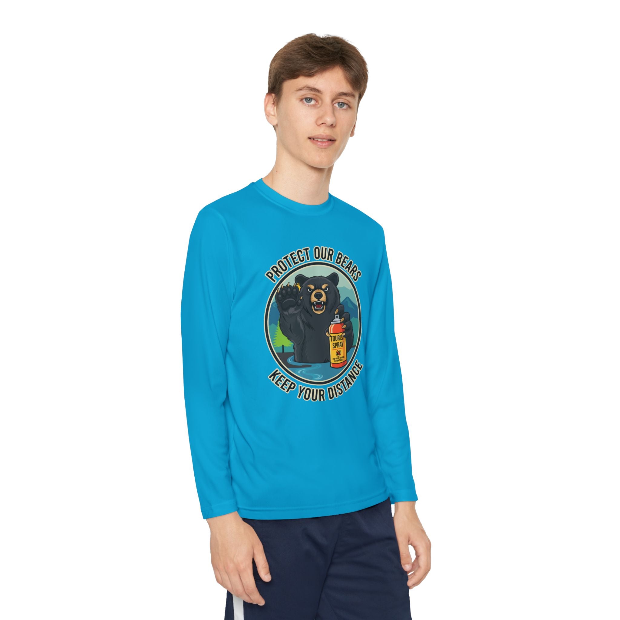 Youth Long Sleeve Tee — "Protect Our Bears, Keep Your Distance" Wildlife Conservation Shirt
