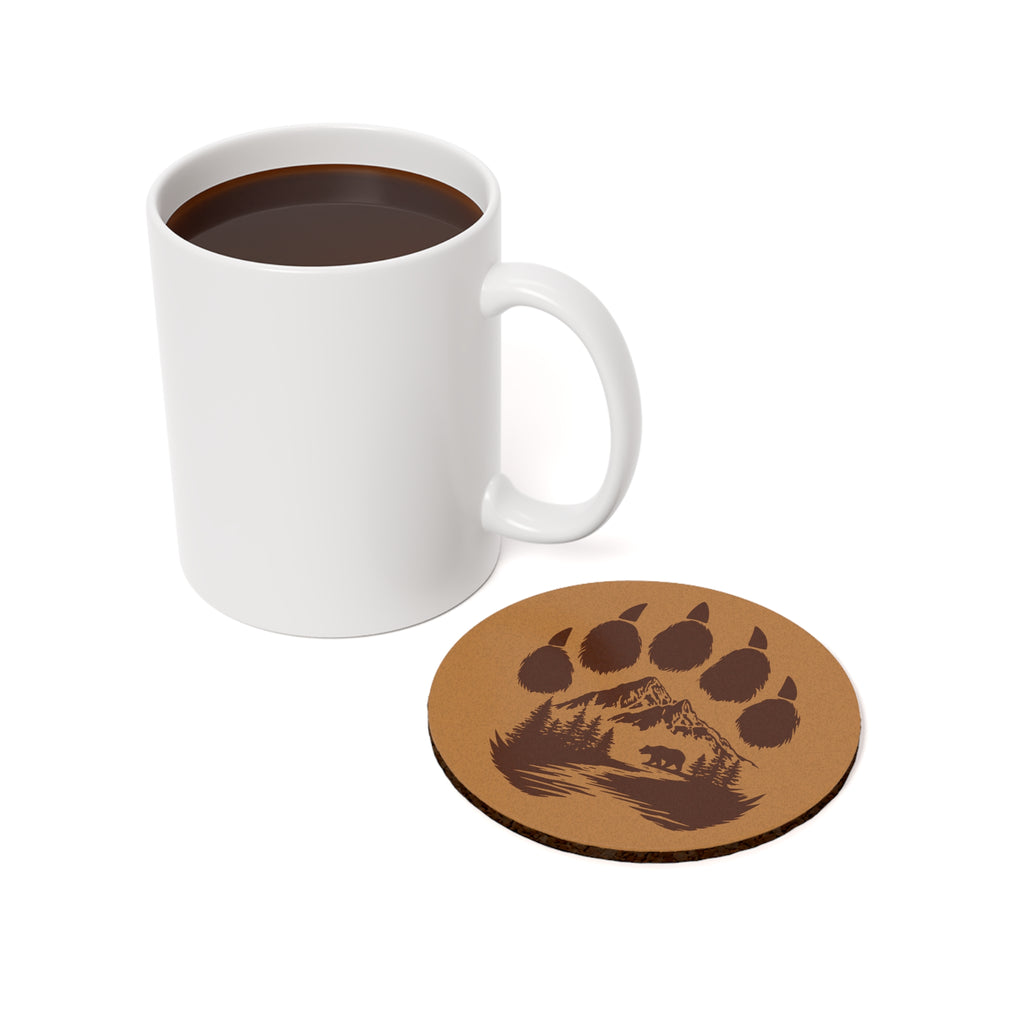 Bear Paw Mountain Cork Coaster — Rustic Wildlife Drink Coaster