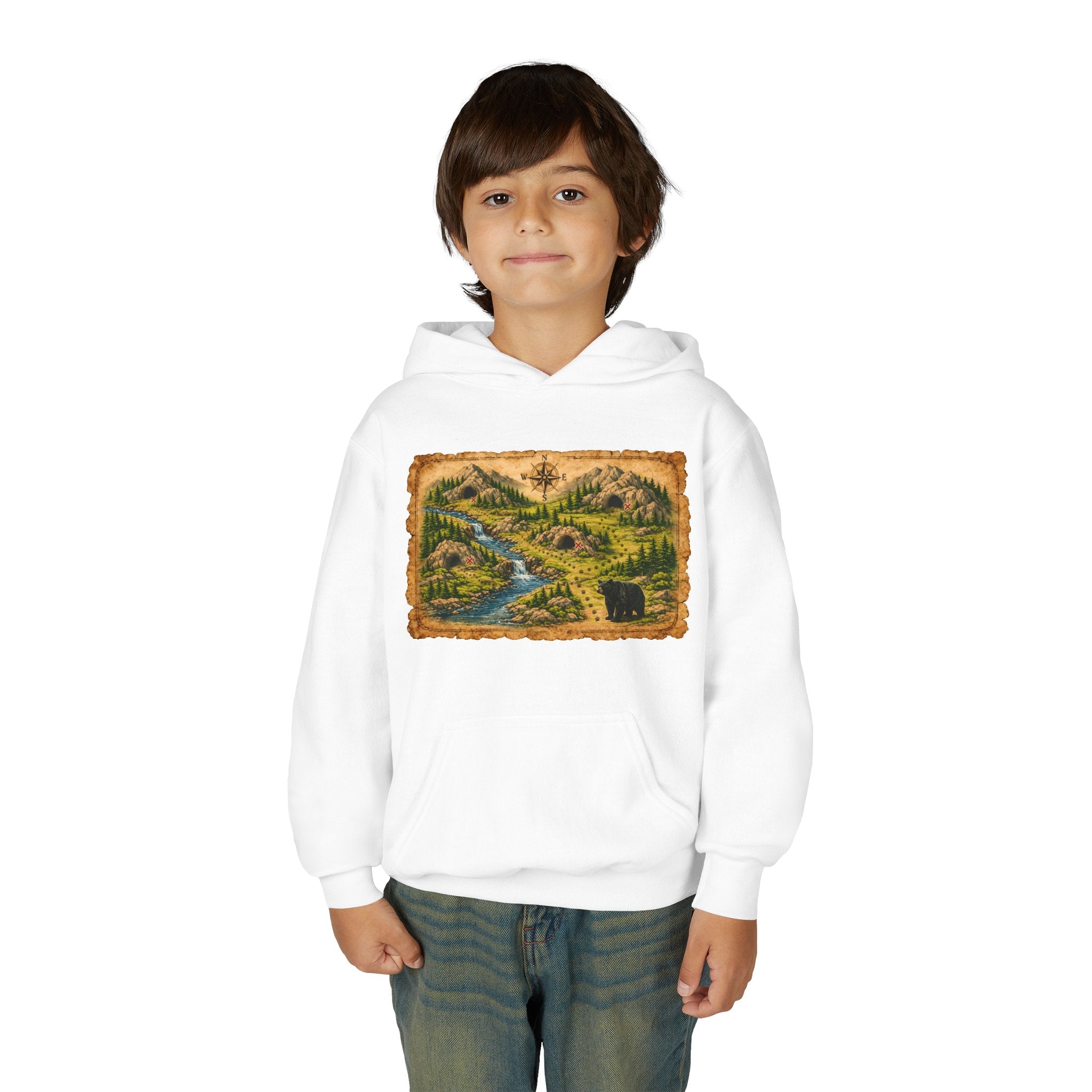 Youth Hoodie with Rustic Wilderness Map Graphic