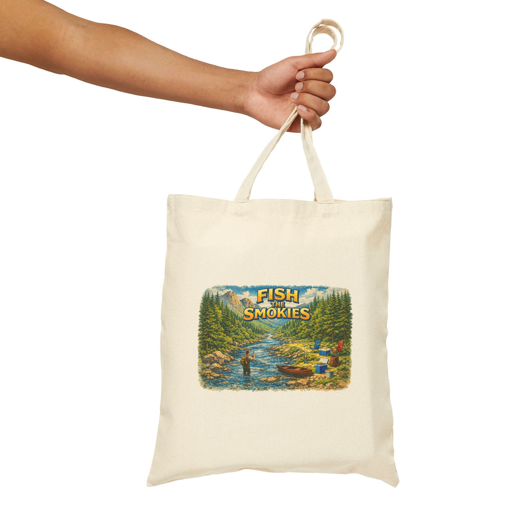 Fish The Smokies River Scene Tote Bag - Fishing Nature Canvas Grocery Tote