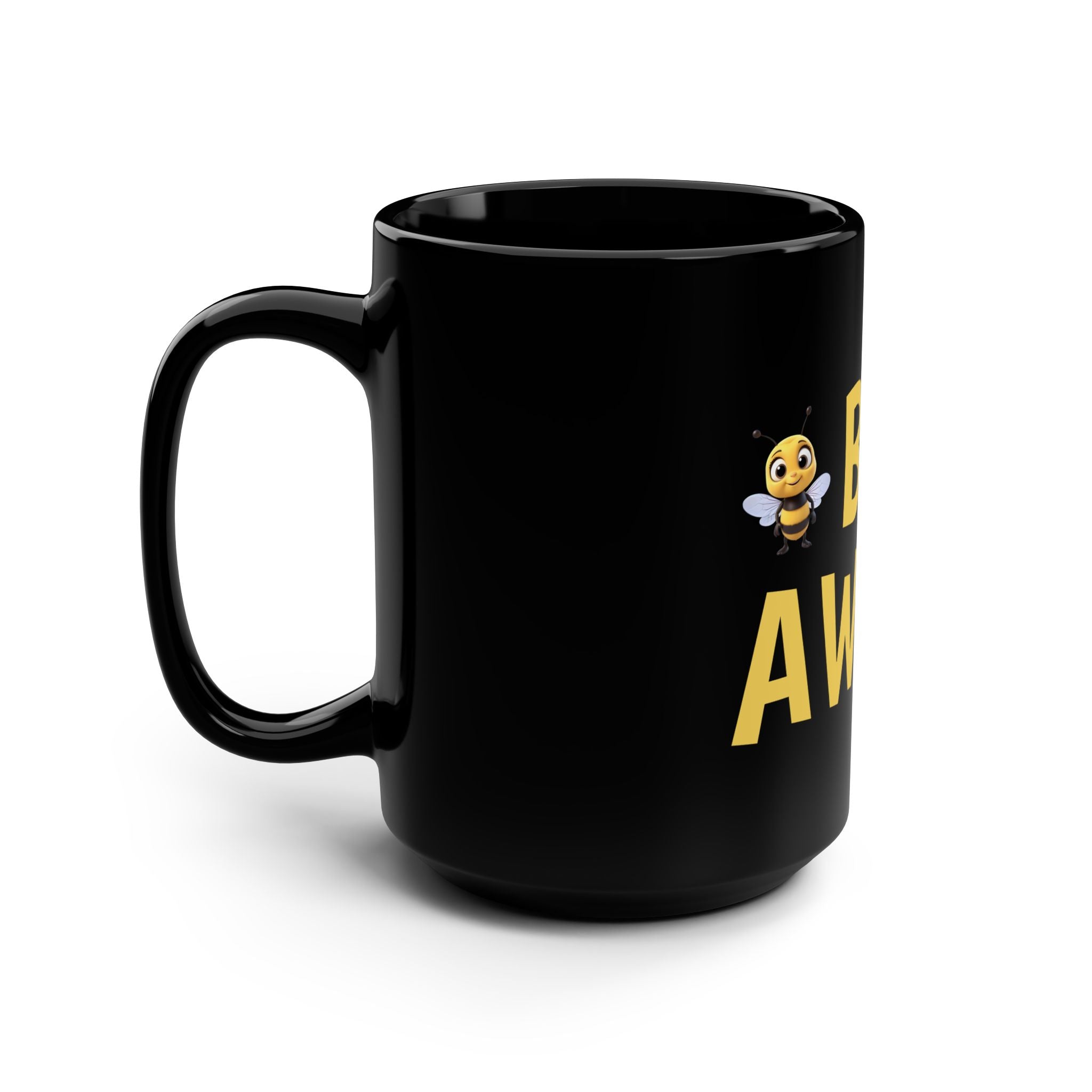 Bear Aware 15oz Black Coffee Mug – Cute Bee Design
