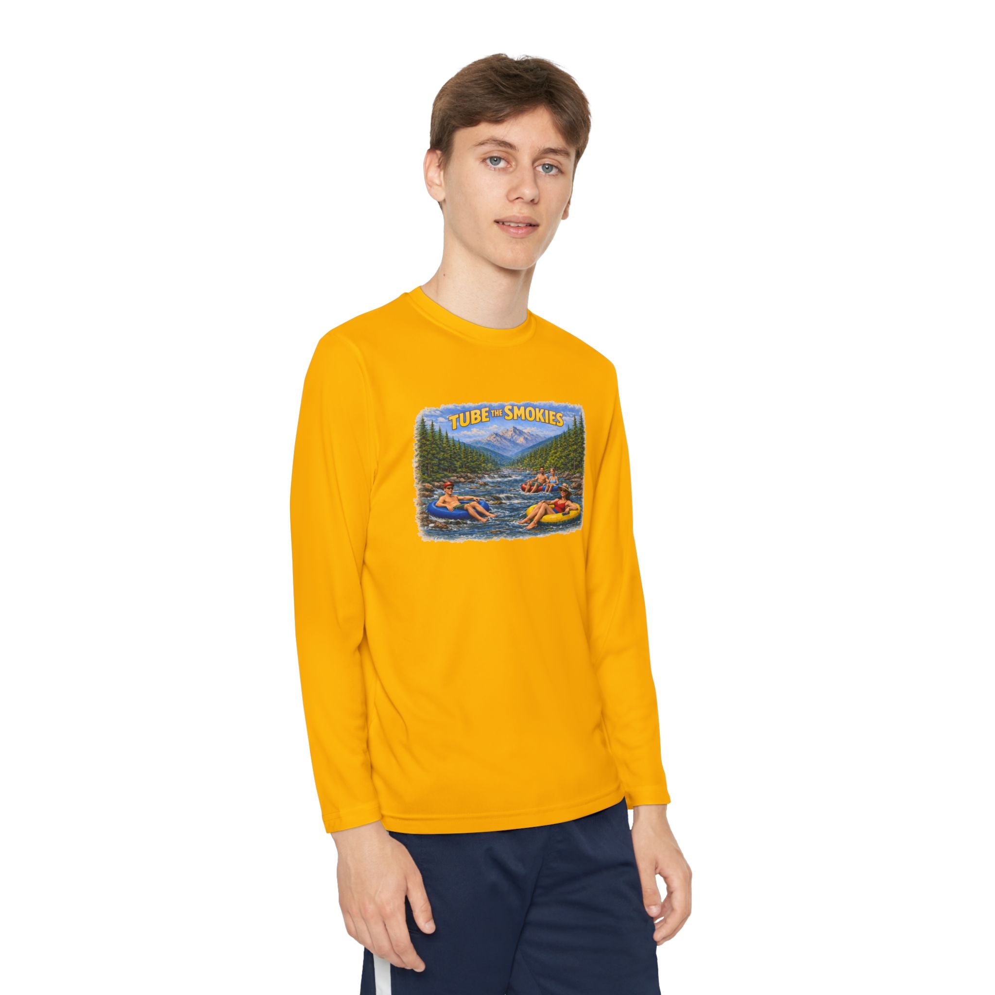 Youth Long Sleeve Tee — Tube the Smokies River Tubing Graphic