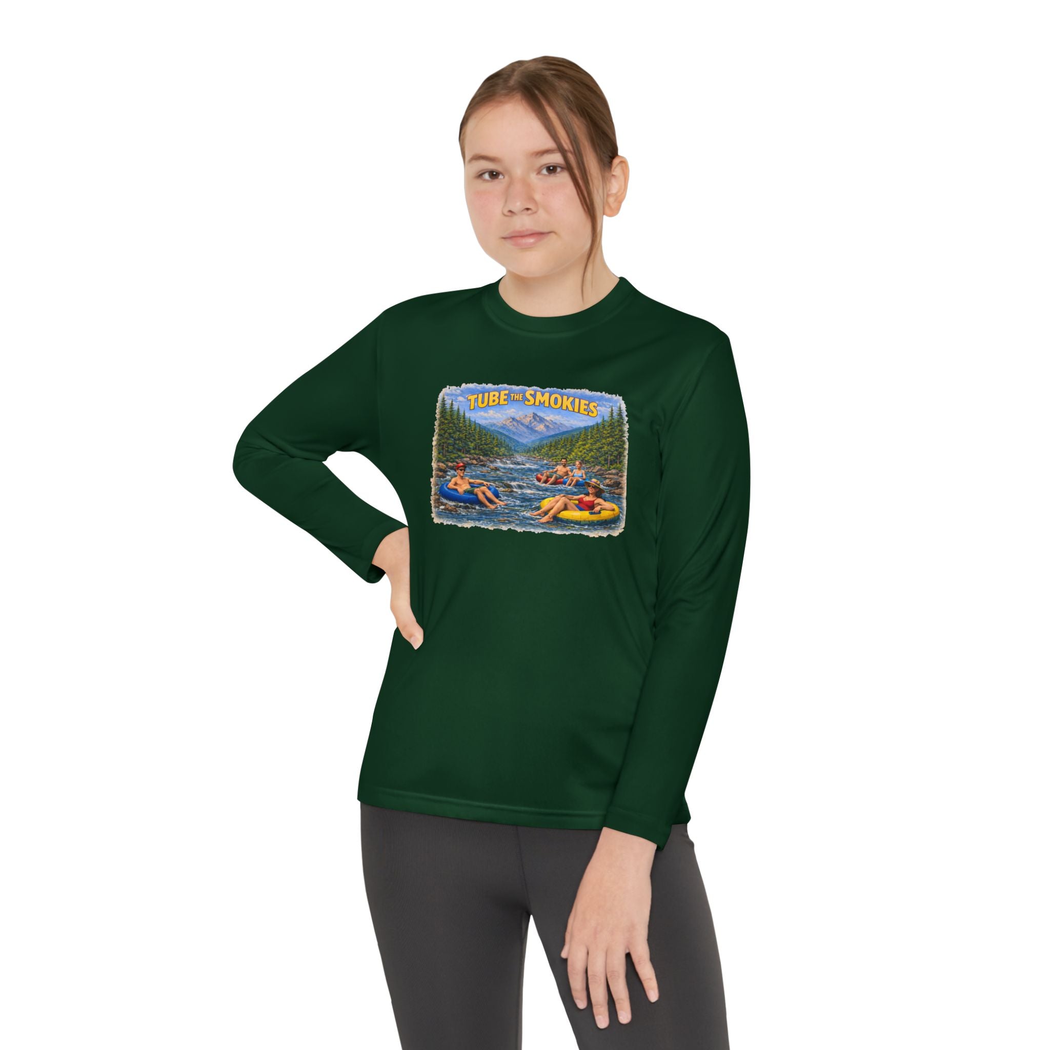 Youth Long Sleeve Tee — Tube the Smokies River Tubing Graphic