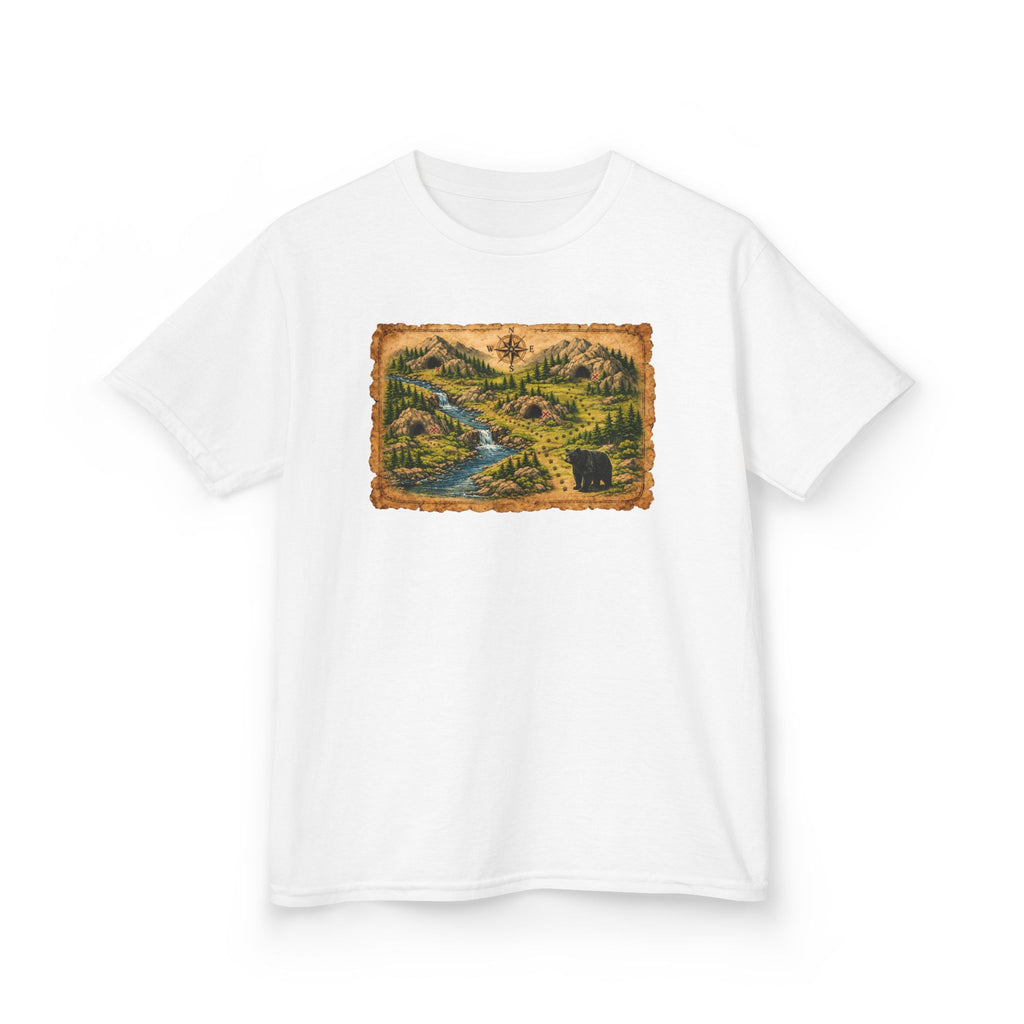 Kids Tee — Bear Cave Treasure Map "Which Cave Has the Bear?"
