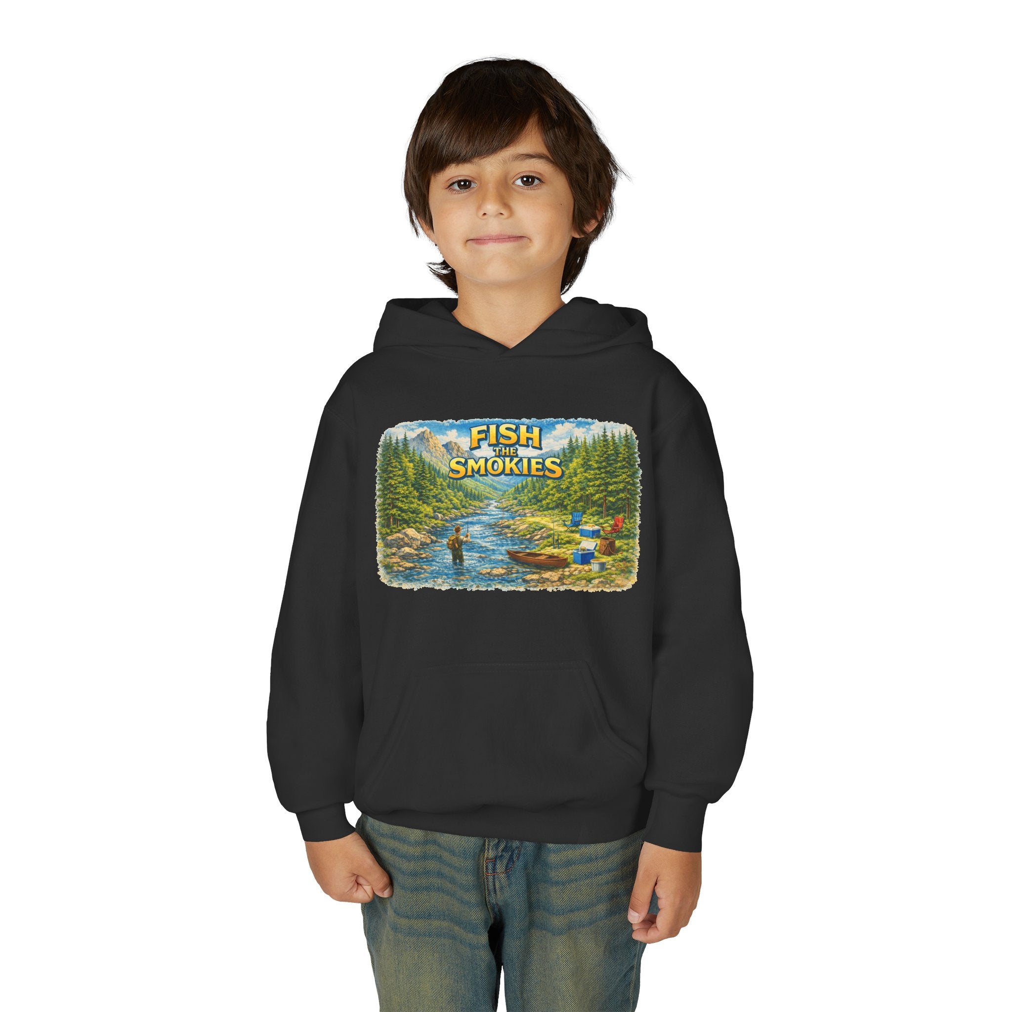 Youth Hoodie - "Fish The Smokies" Scenic Fishing Sweatshirt