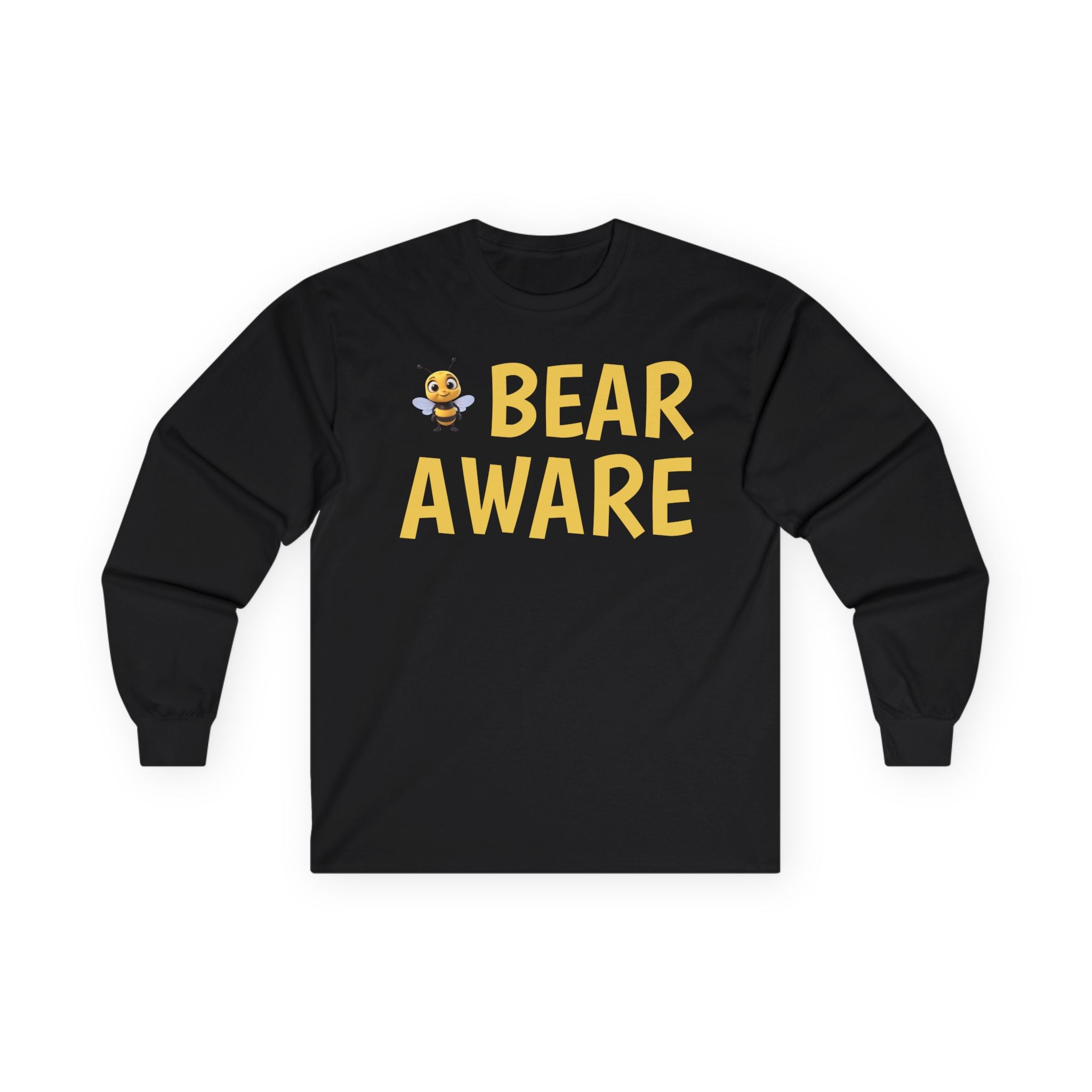 Bear Aware Long Sleeve Tee — Cute Yellow Bear Graphic Shirt