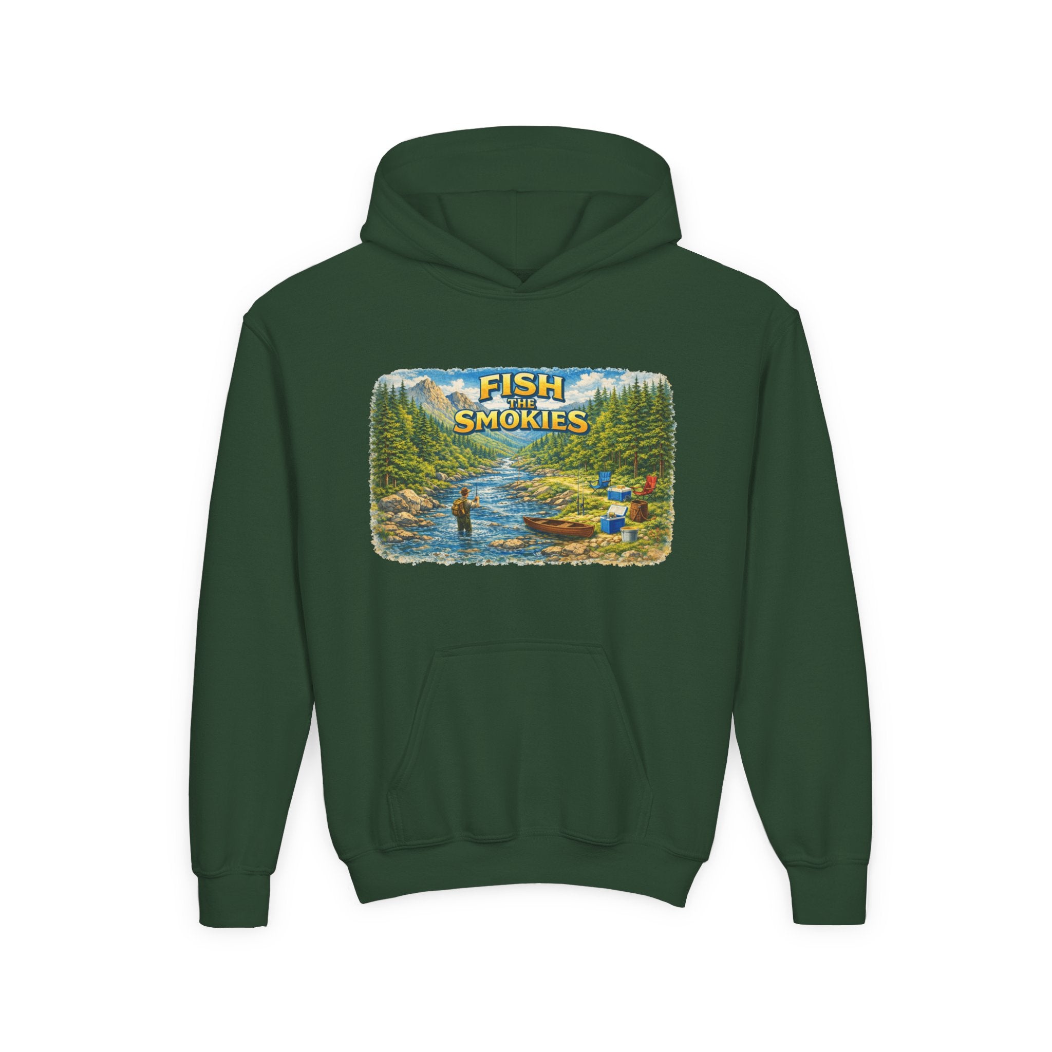 Youth Hoodie - "Fish The Smokies" Scenic Fishing Sweatshirt