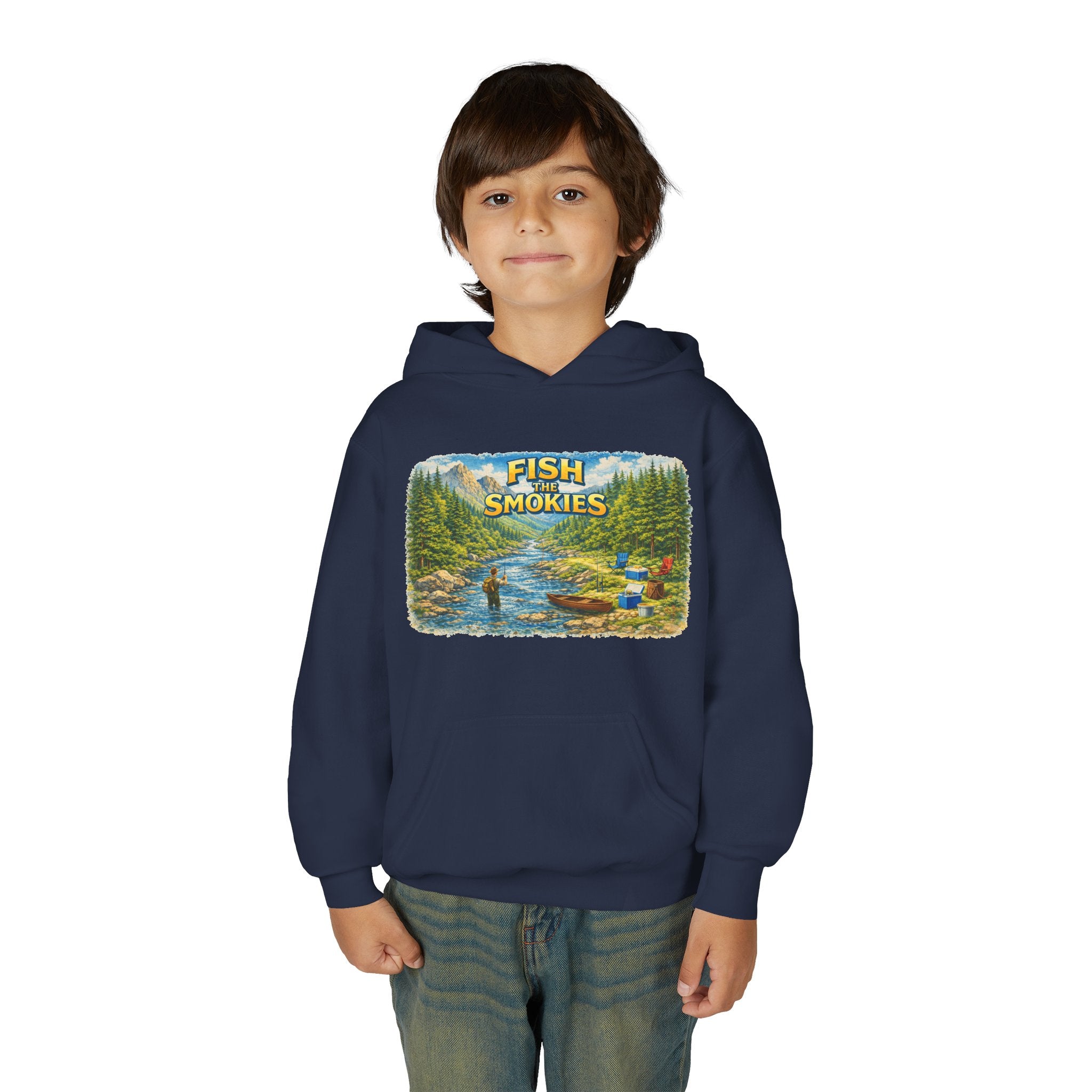 Youth Hoodie - "Fish The Smokies" Scenic Fishing Sweatshirt