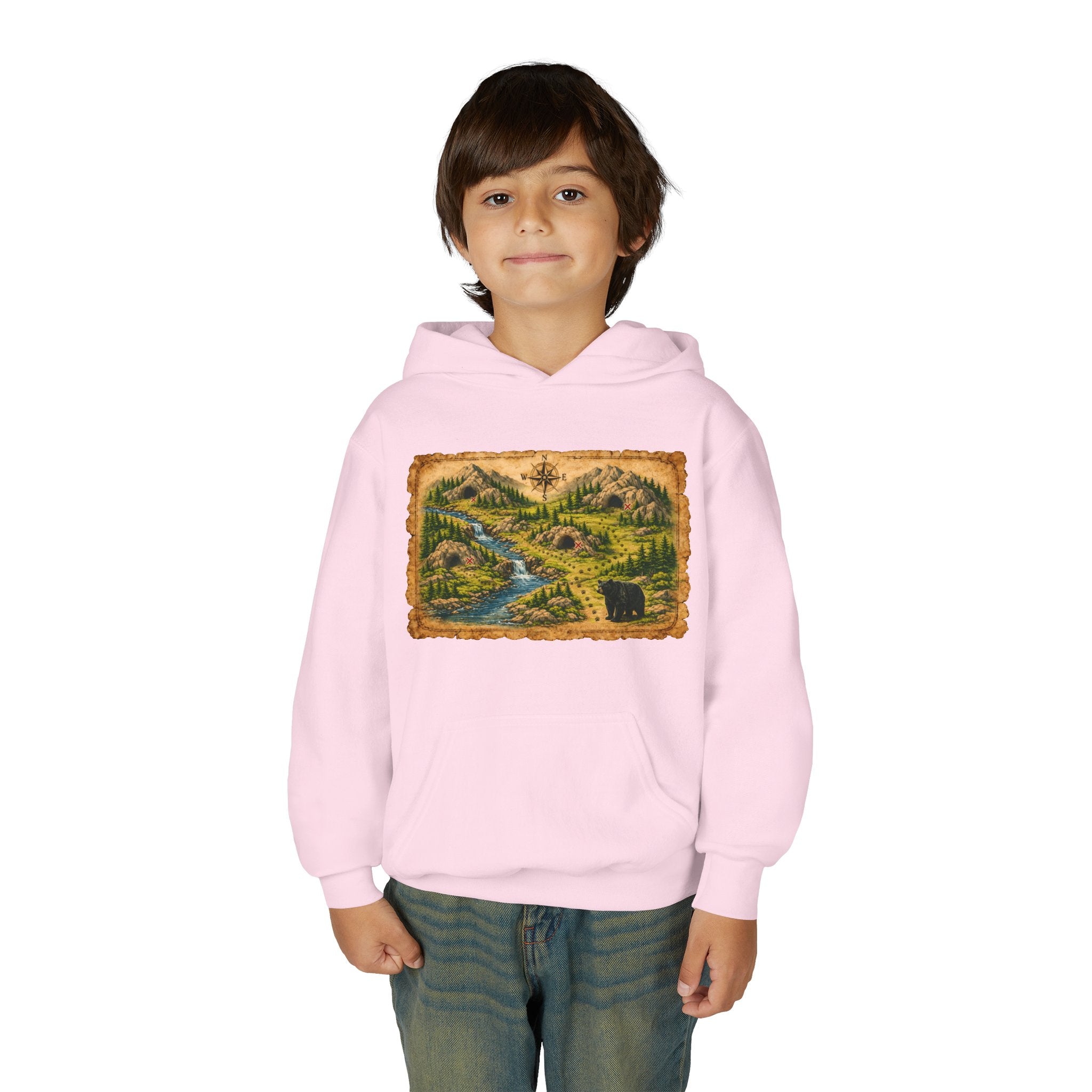 Youth Hoodie with Rustic Wilderness Map Graphic