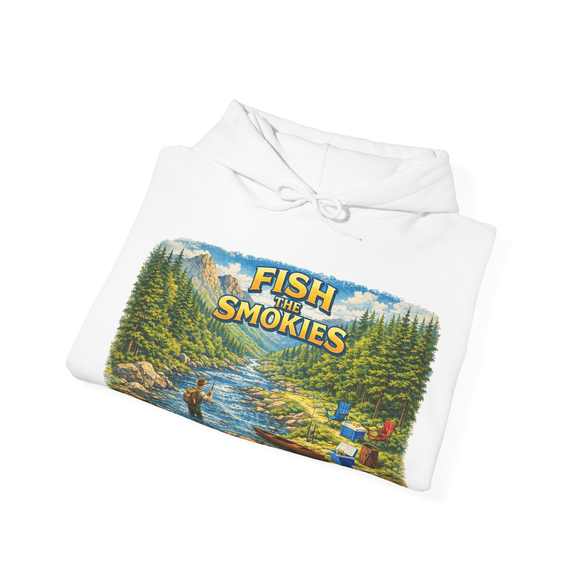 Fish Smokies Fishing Unisex Hoodie - Smoky Mountains River Scene Sweatshirt