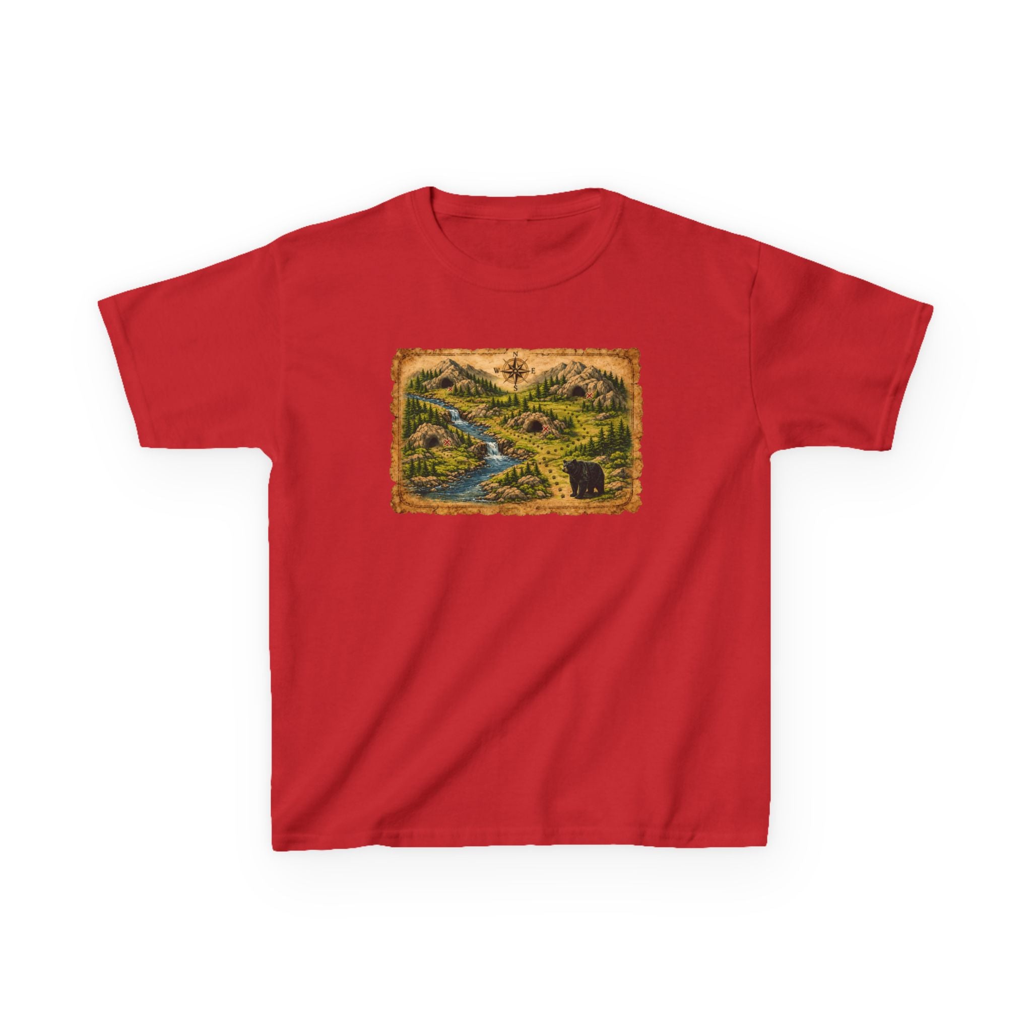 Kids Tee — Bear Cave Treasure Map "Which Cave Has the Bear?"