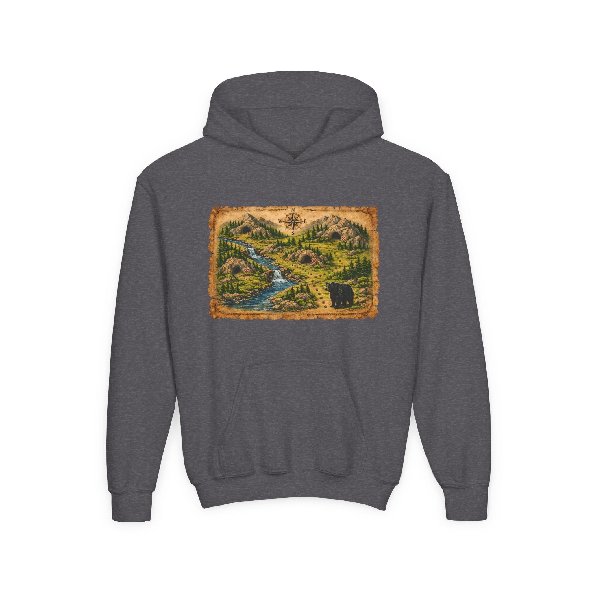 Youth Hoodie with Rustic Wilderness Map Graphic
