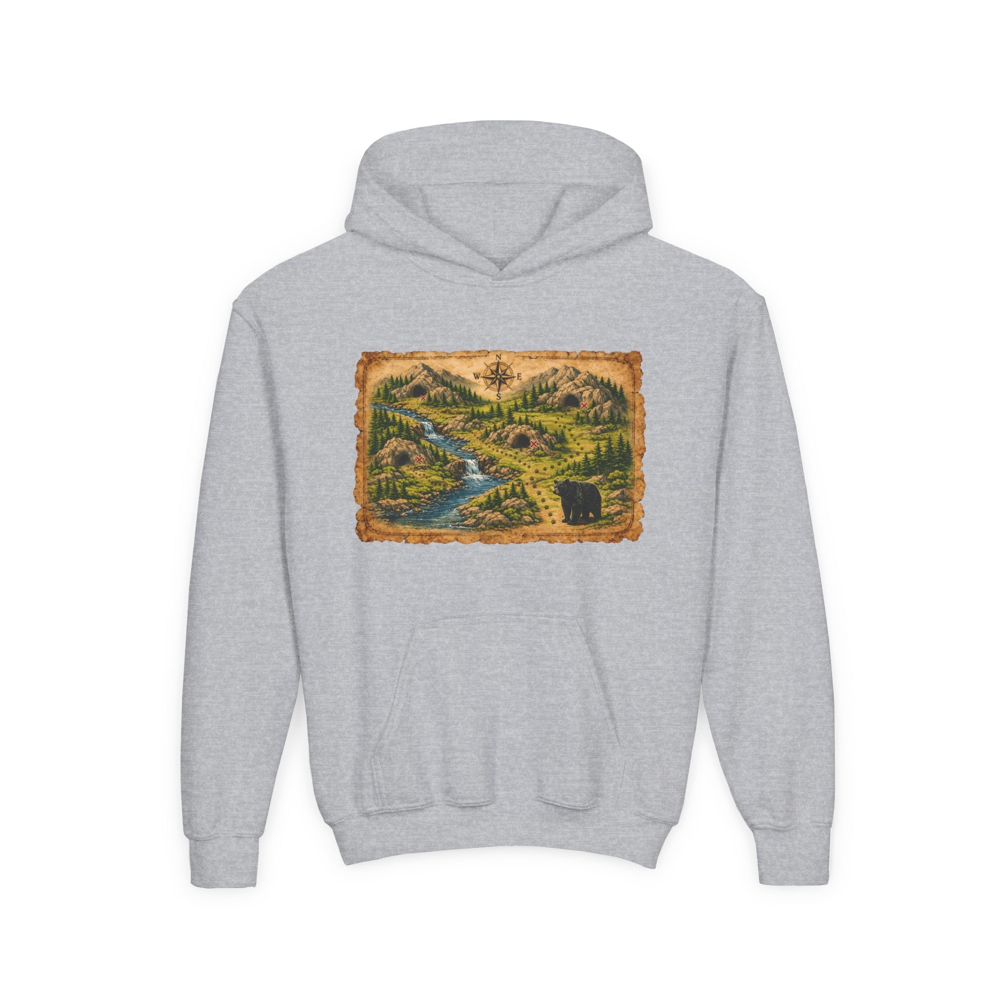 Youth Hoodie with Rustic Wilderness Map Graphic