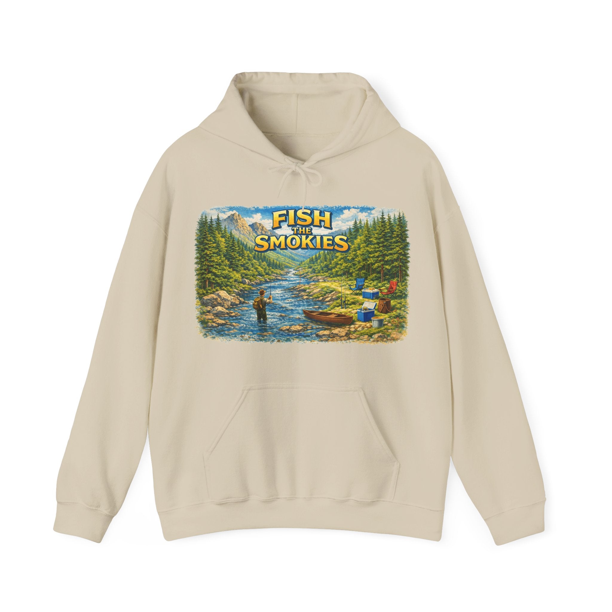 Fish Smokies Fishing Unisex Hoodie - Smoky Mountains River Scene Sweatshirt