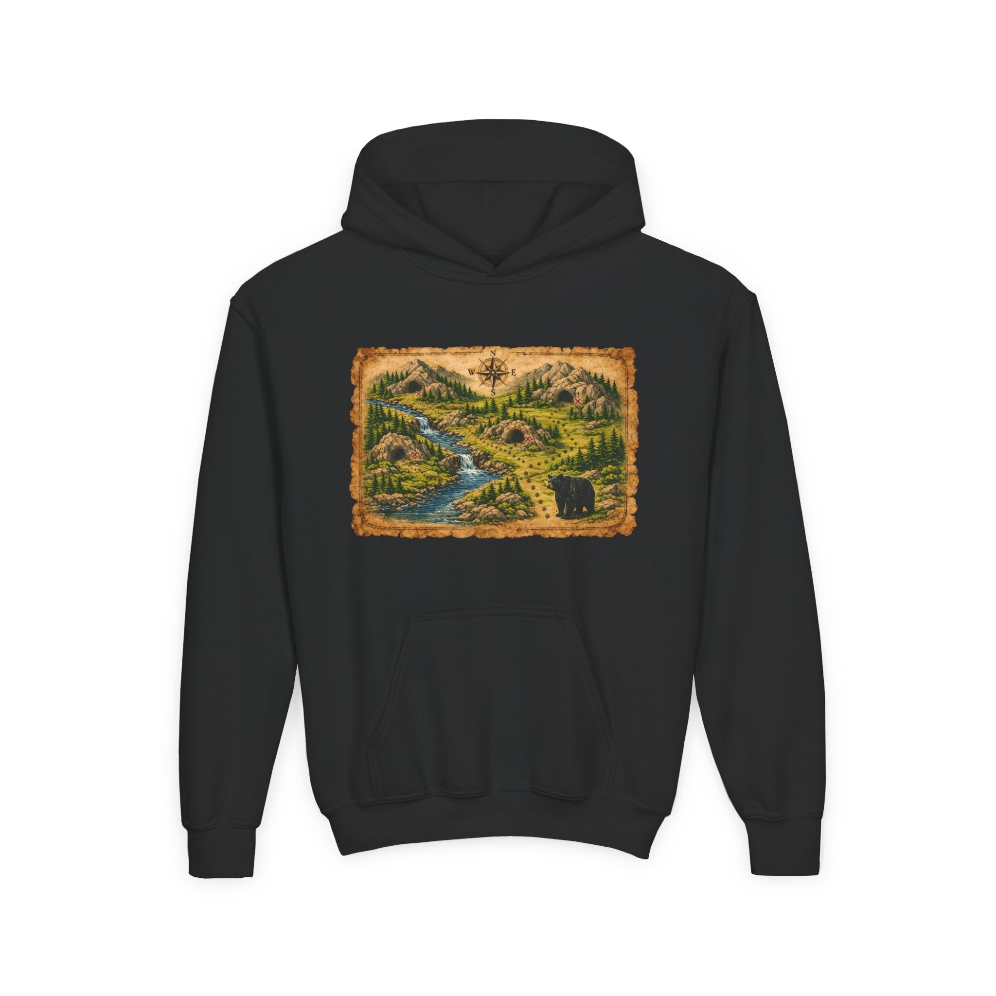 Youth Hoodie with Rustic Wilderness Map Graphic