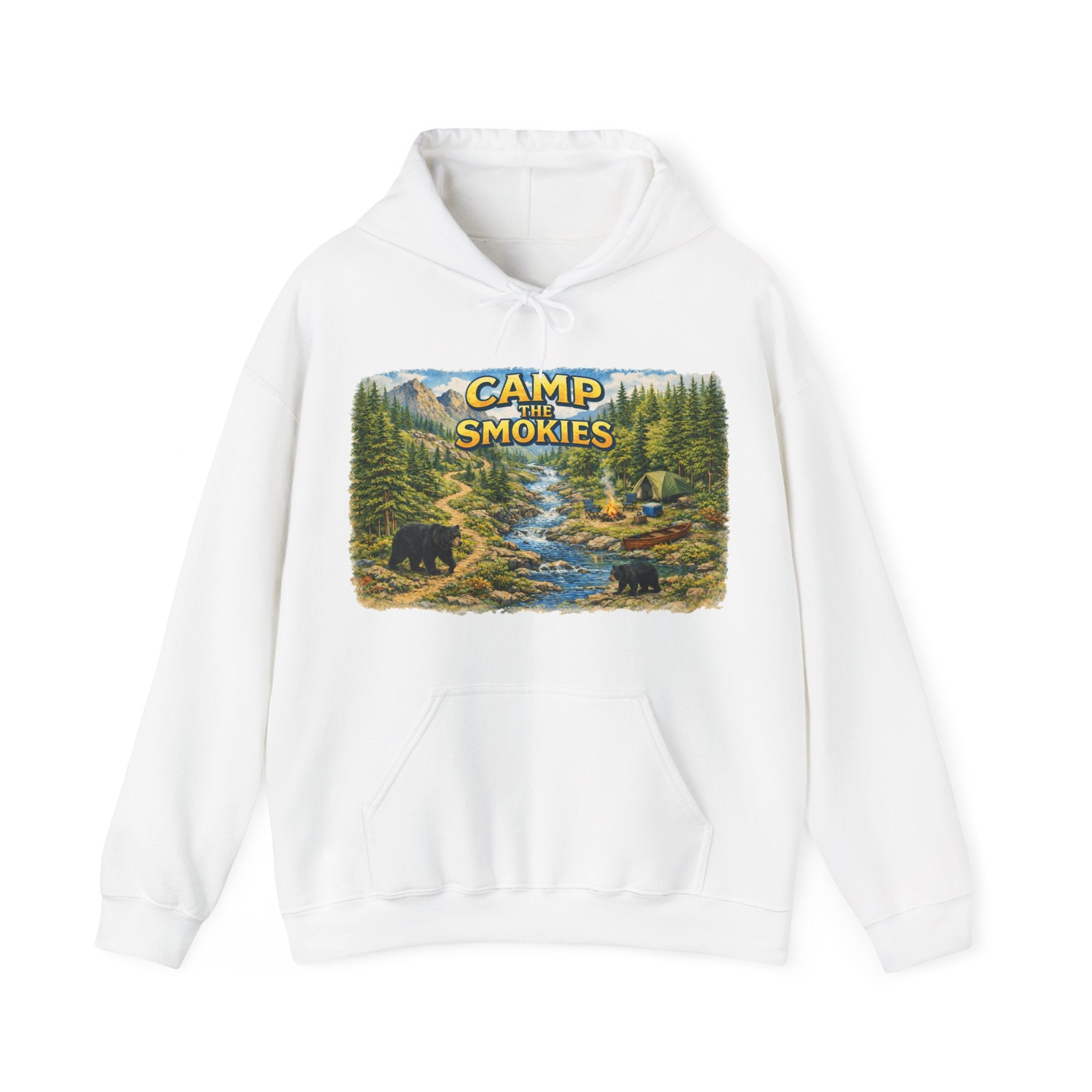 Camp The Smokies Unisex Hoodie — Scenic Mountain Bears Camping Sweatshirt