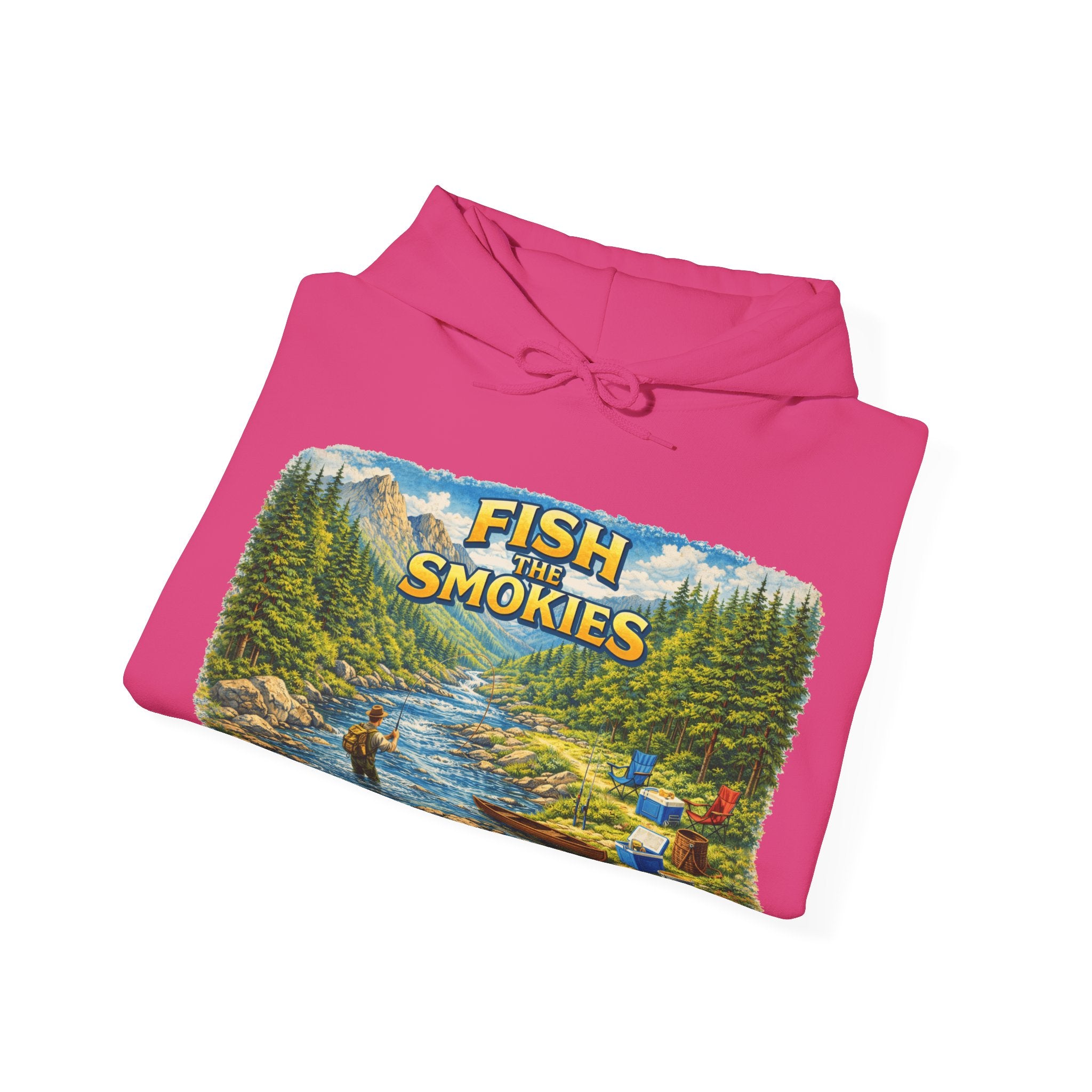 Fish Smokies Fishing Unisex Hoodie - Smoky Mountains River Scene Sweatshirt