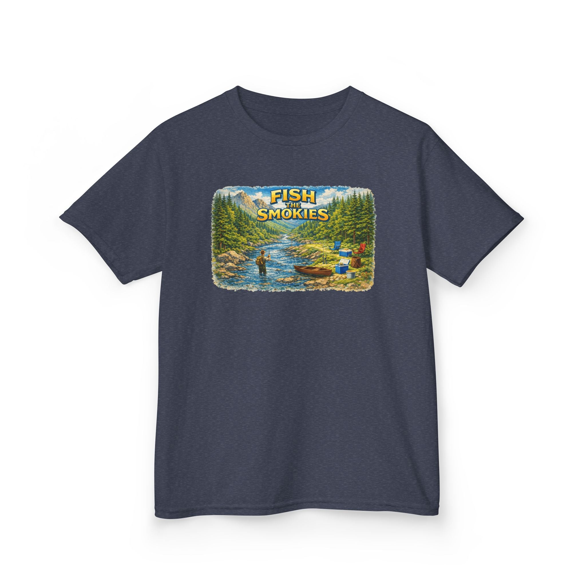 Kids T-Shirt - 'Fish The Smokies' River Fishing Graphic Tee for Outdoorsy Kids