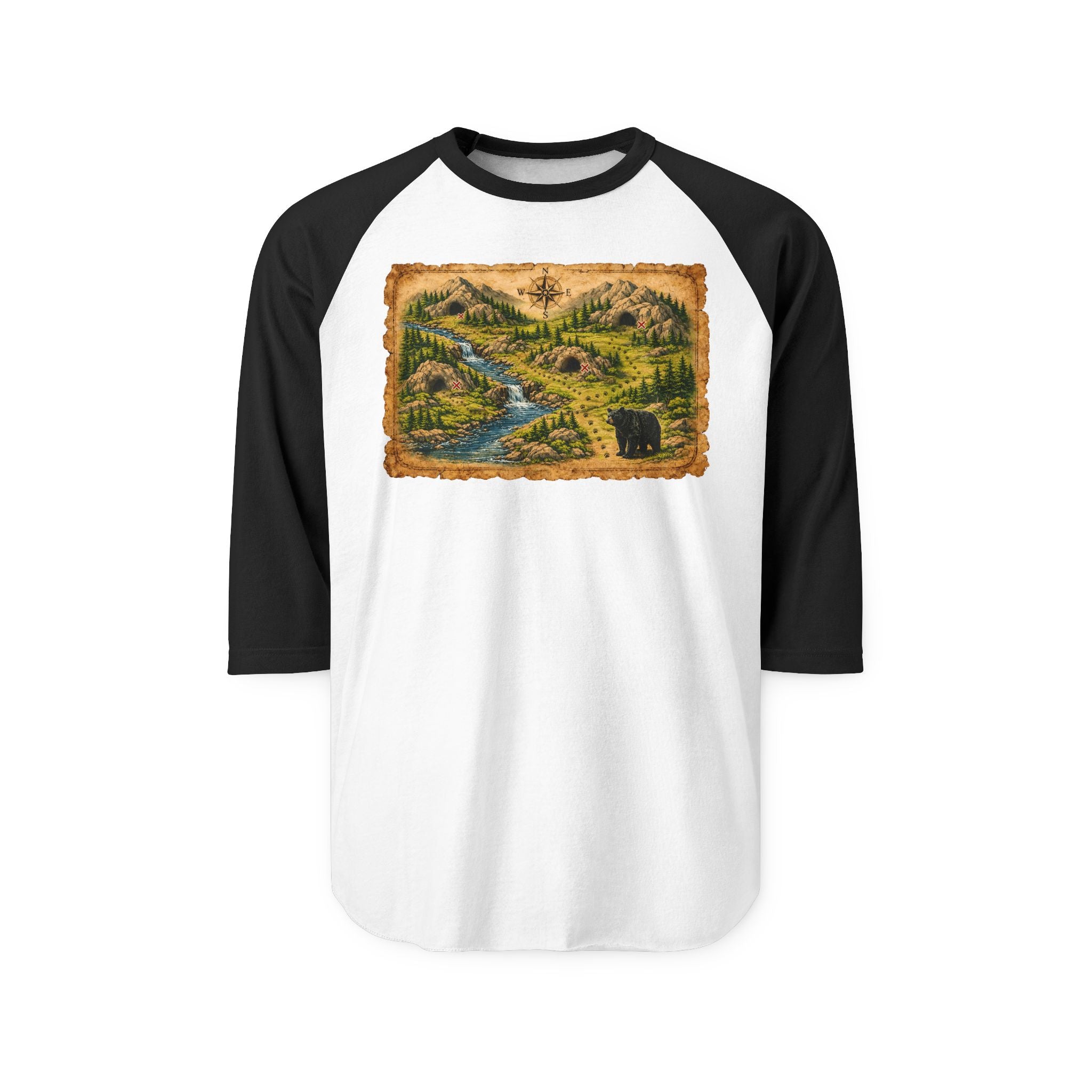 Bear Cave Treasure Map - Unisex Raglan Shirt