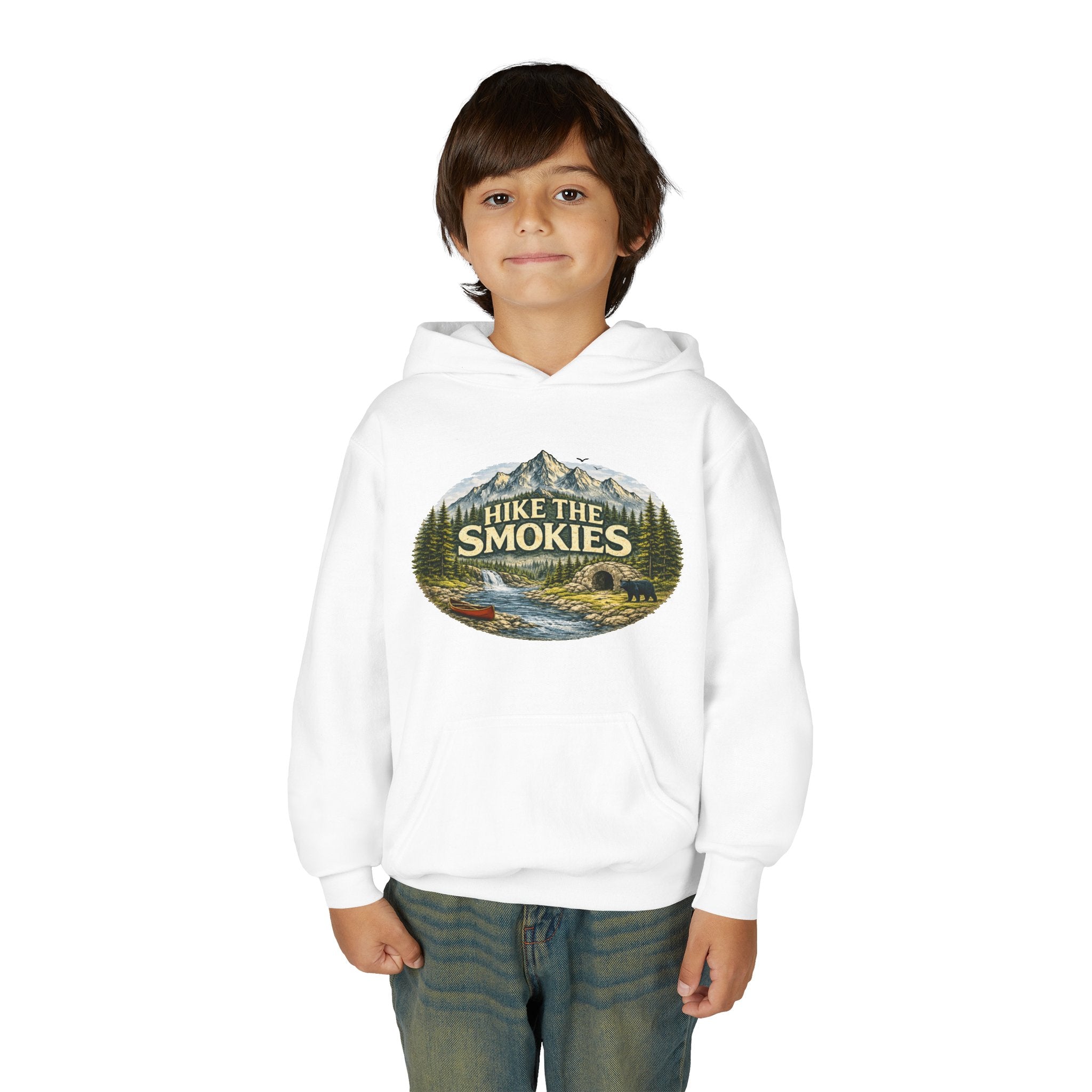 Youth Hoodie - 'Hike the Smokies' Mountain Camping Graphic