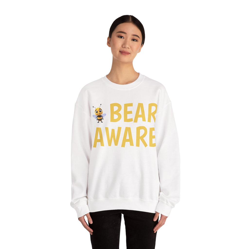 Bear Aware  Unisex Crewneck Sweatshirt — Cute Bee Graphic, Nature & Camping Safety Shirt