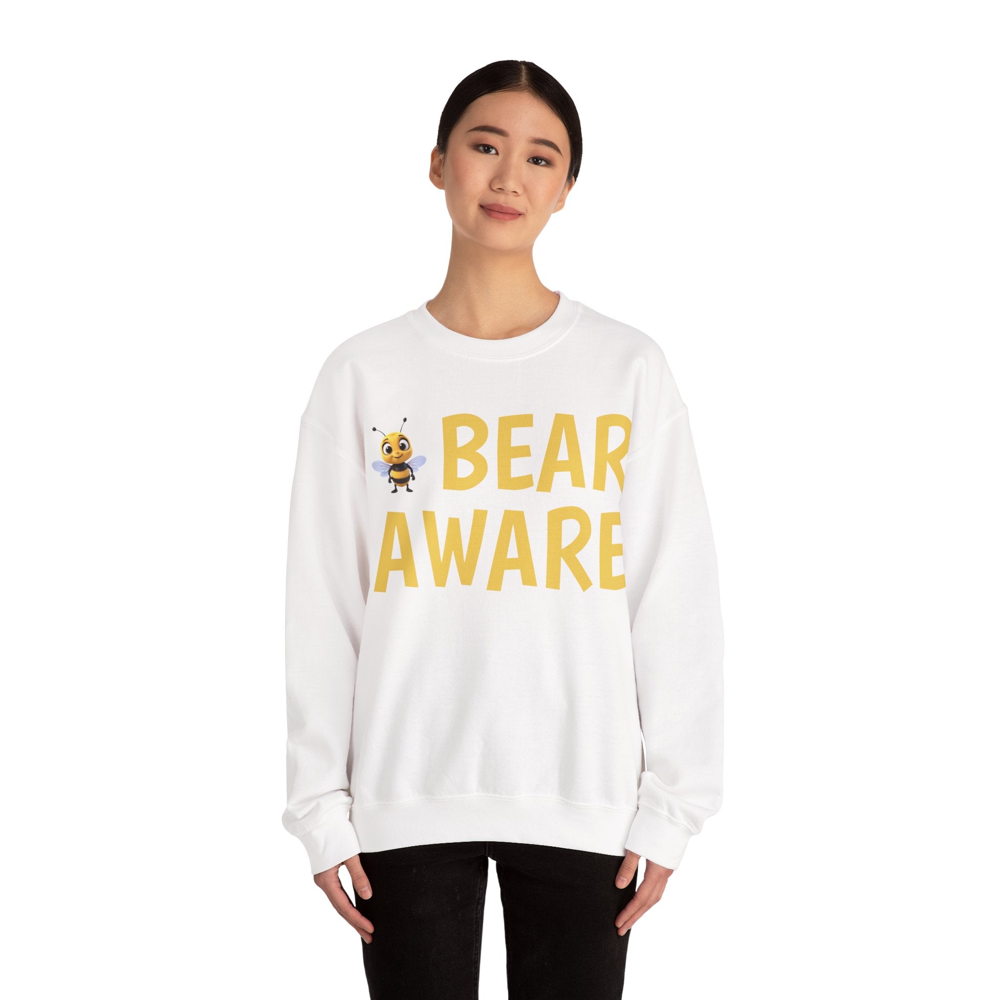 Bear Aware  Unisex Crewneck Sweatshirt — Cute Bee Graphic, Nature & Camping Safety Shirt