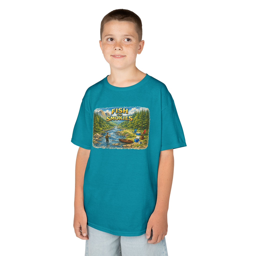 Kids T-Shirt - 'Fish The Smokies' River Fishing Graphic Tee for Outdoorsy Kids