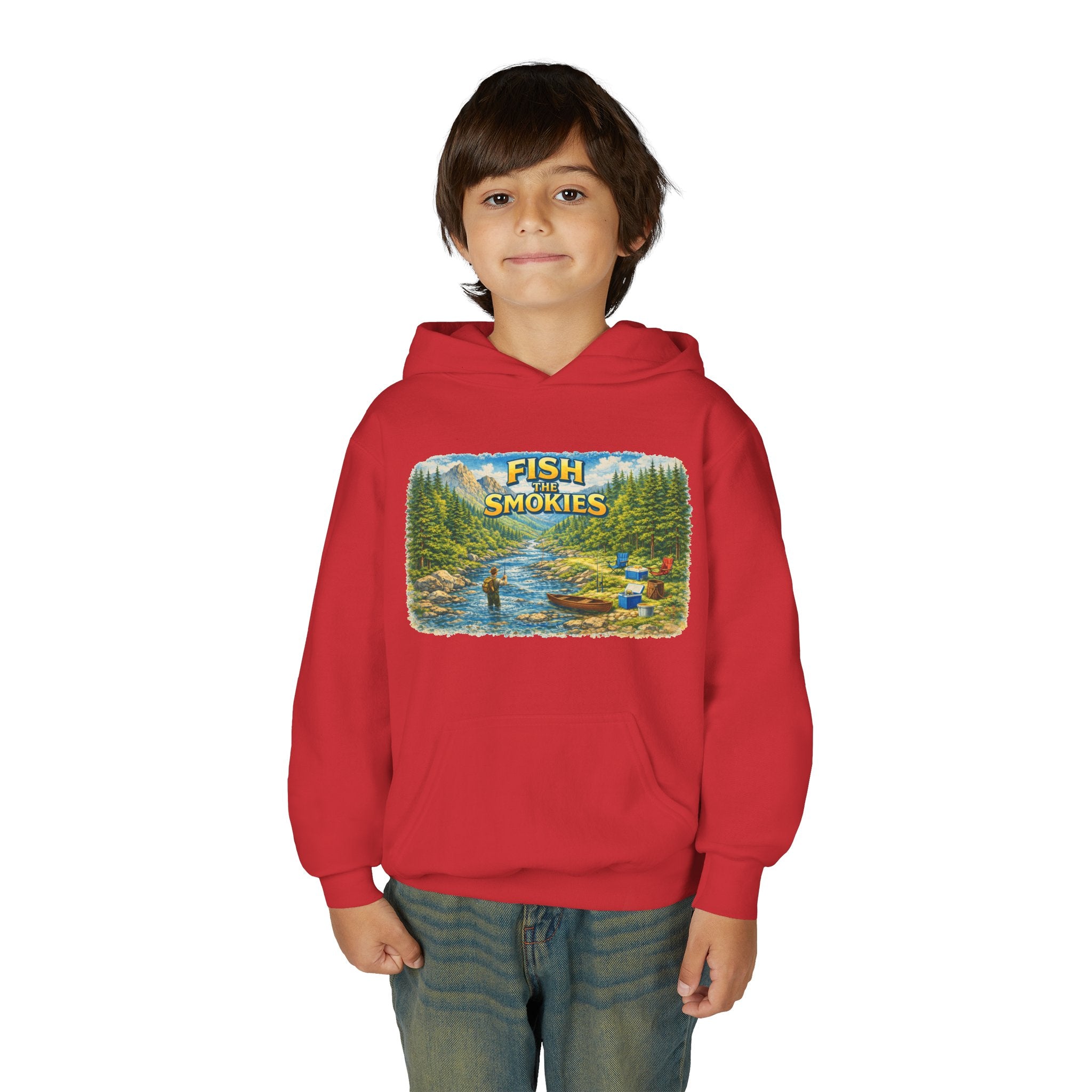 Youth Hoodie - "Fish The Smokies" Scenic Fishing Sweatshirt