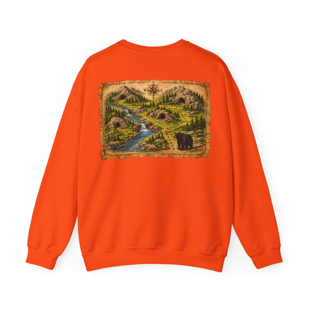 Bear Cave Treasure Map Unisex Crewneck Sweatshirt — Vintage Wilderness Map Graphic