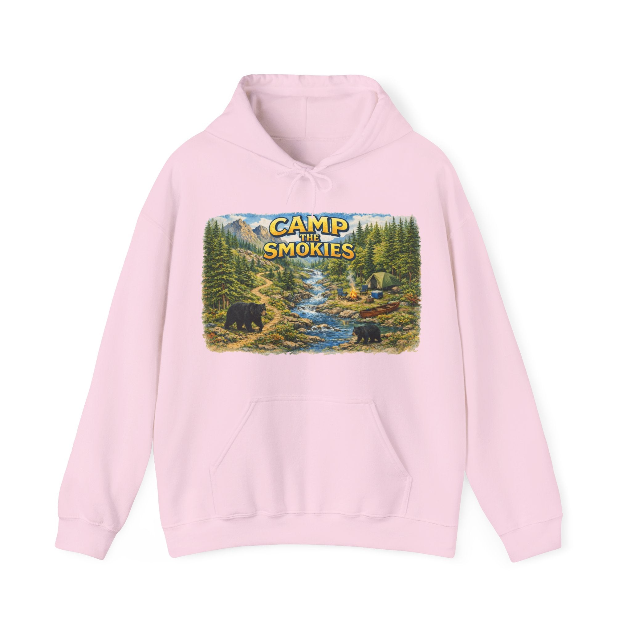 Camp The Smokies Unisex Hoodie — Scenic Mountain Bears Camping Sweatshirt