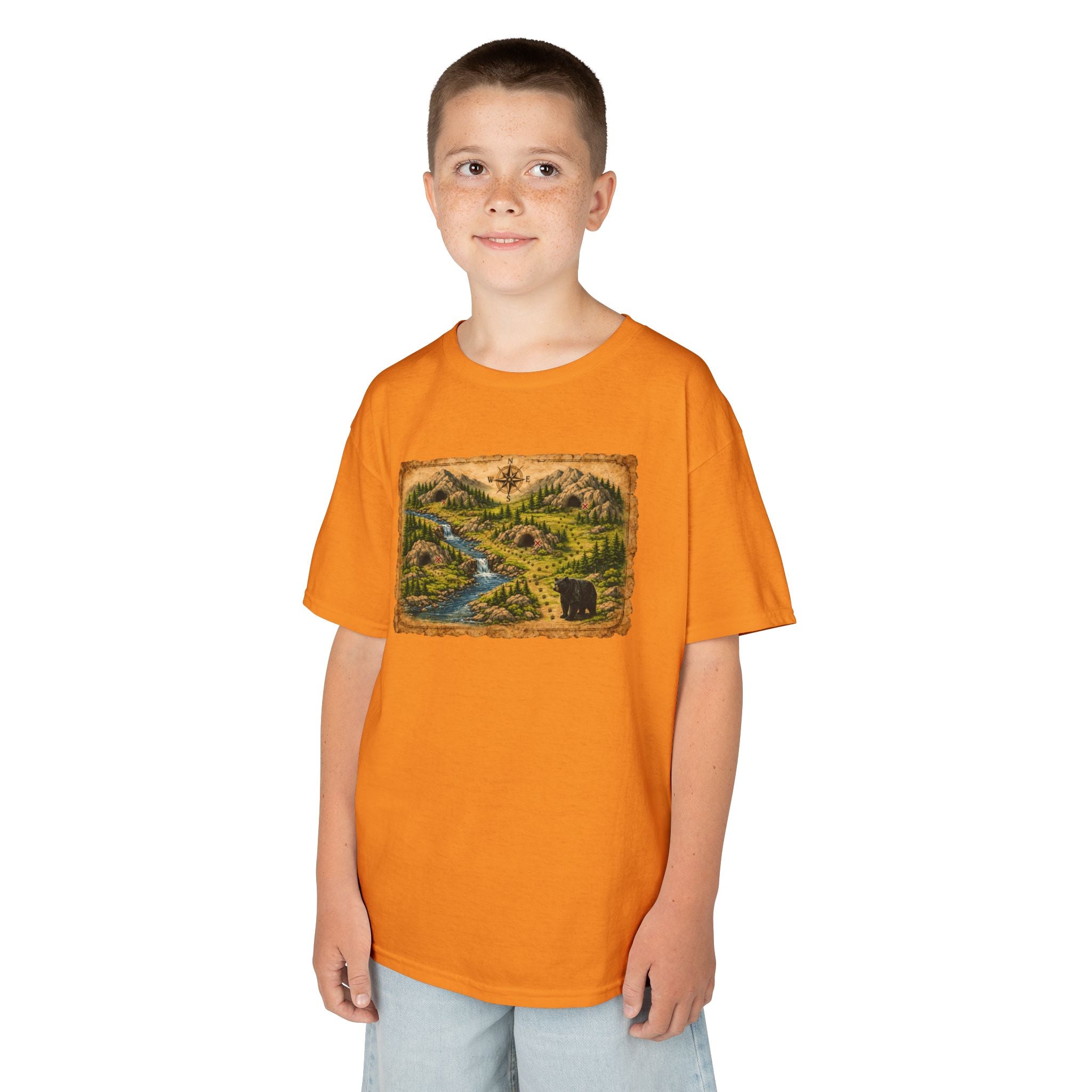 Kids Tee — Bear Cave Treasure Map "Which Cave Has the Bear?"