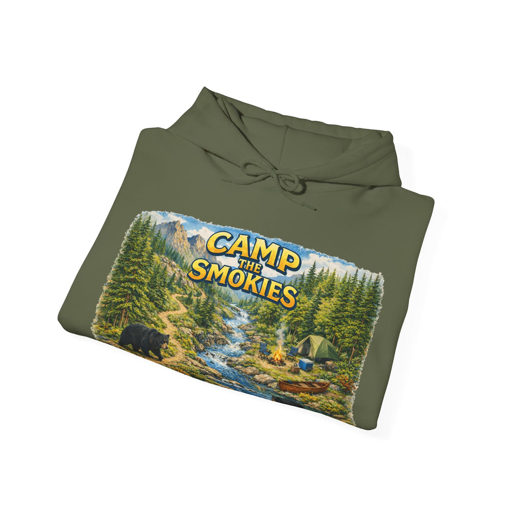 Camp The Smokies Unisex Hoodie — Scenic Mountain Bears Camping Sweatshirt