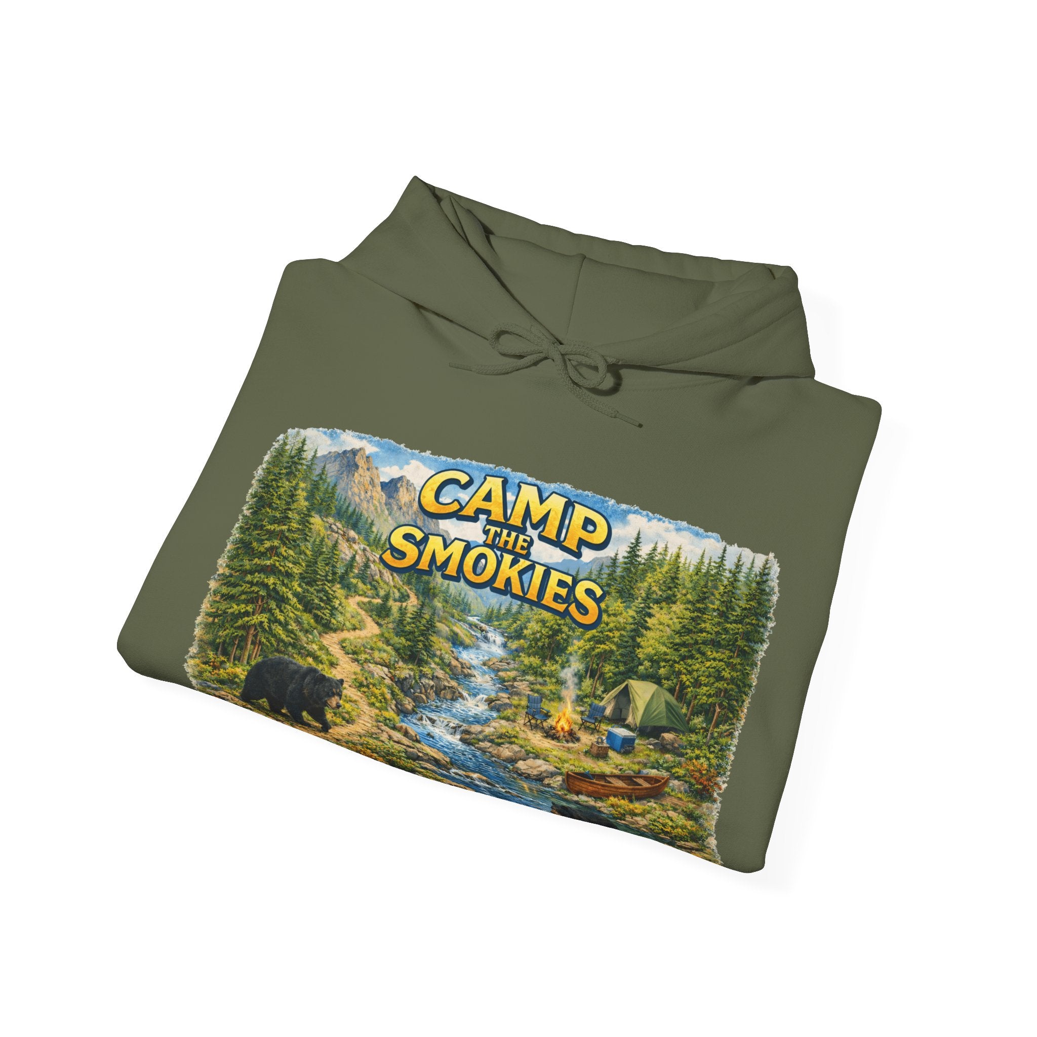 Camp The Smokies Unisex Hoodie — Scenic Mountain Bears Camping Sweatshirt