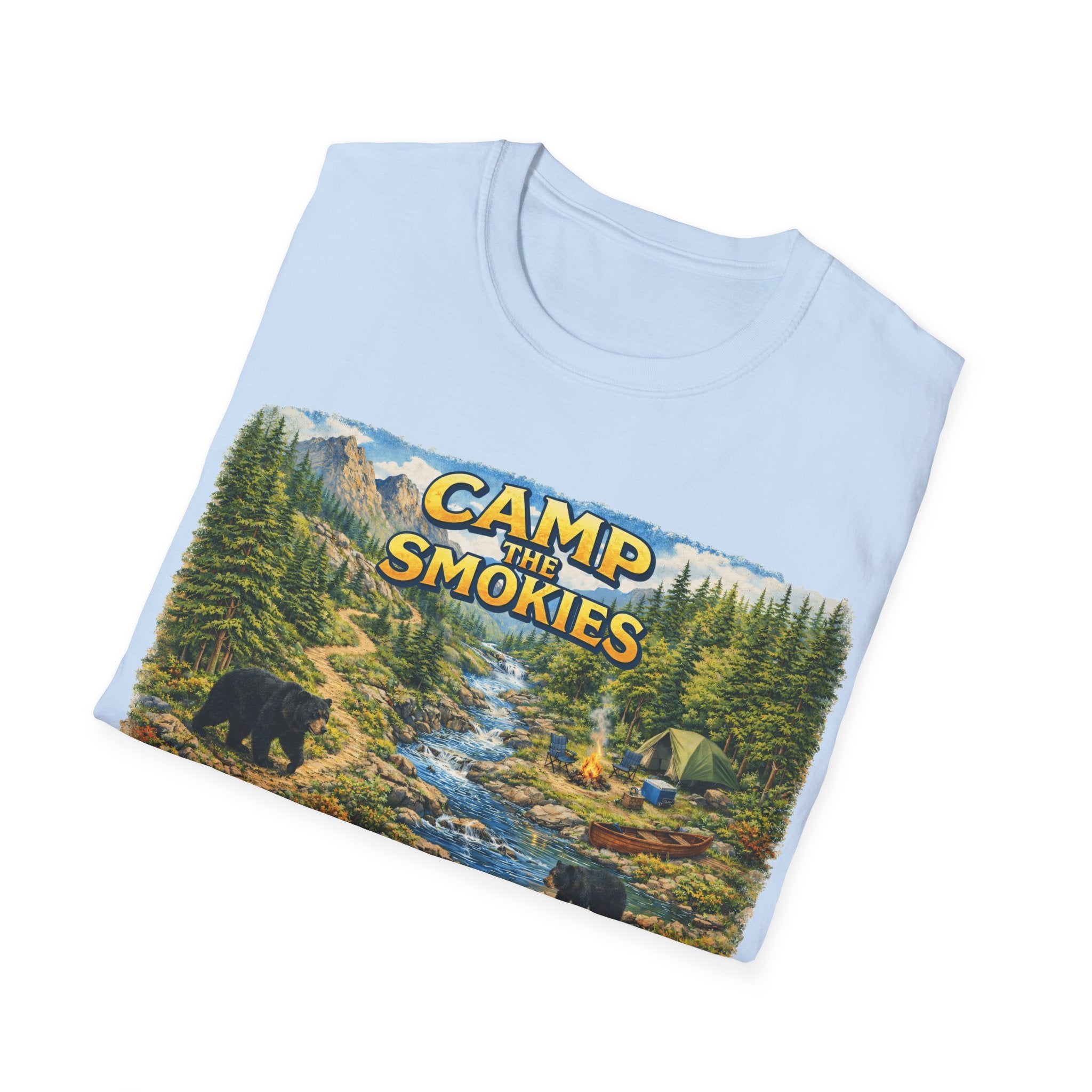 Camp the Smokies Unisex T-Shirt – Rustic Mountain Camping Graphic Tee