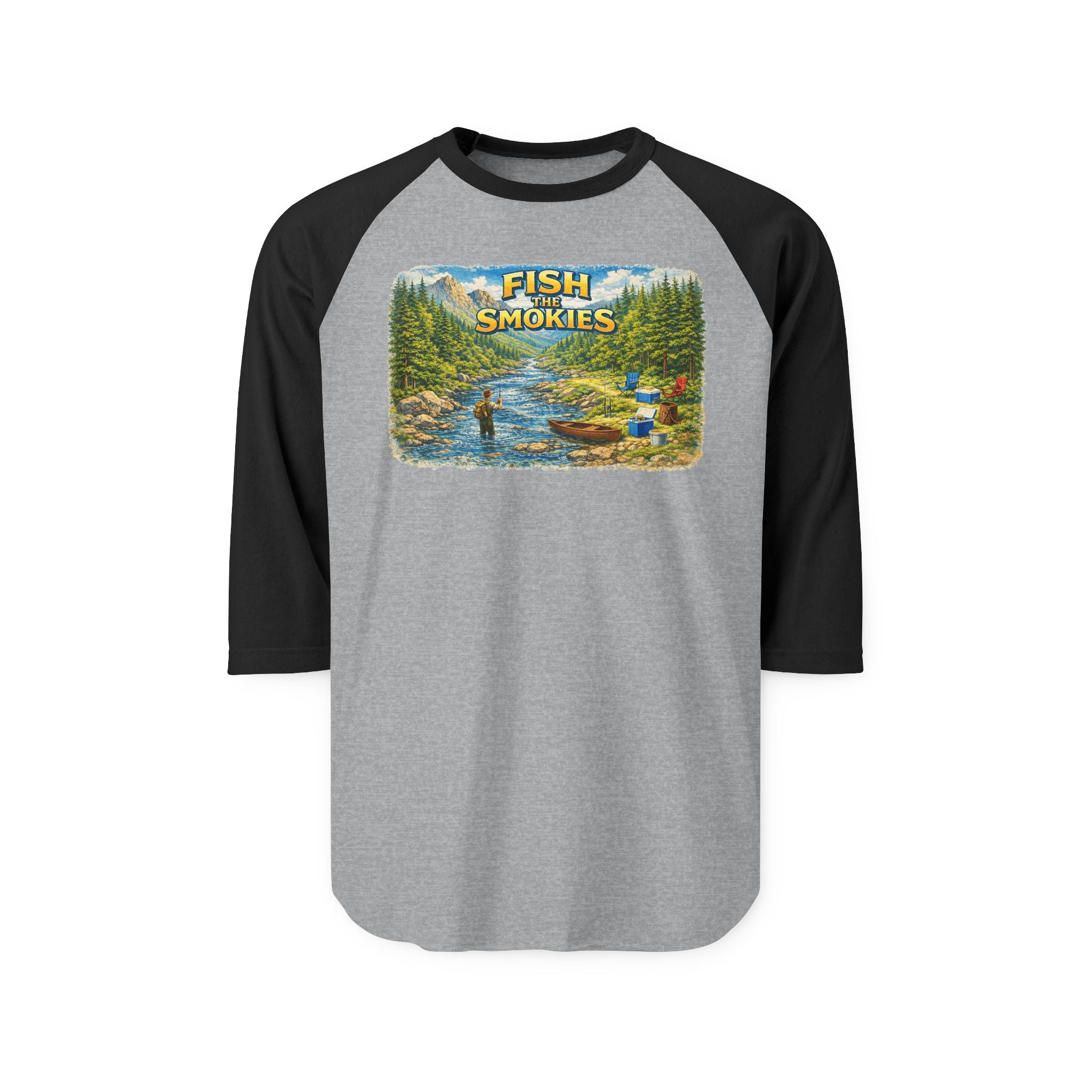 Smokies Fishing Unisex Raglan Shirt - 'Fish the Smokies' 3/4 Sleeve Outdoor Tee