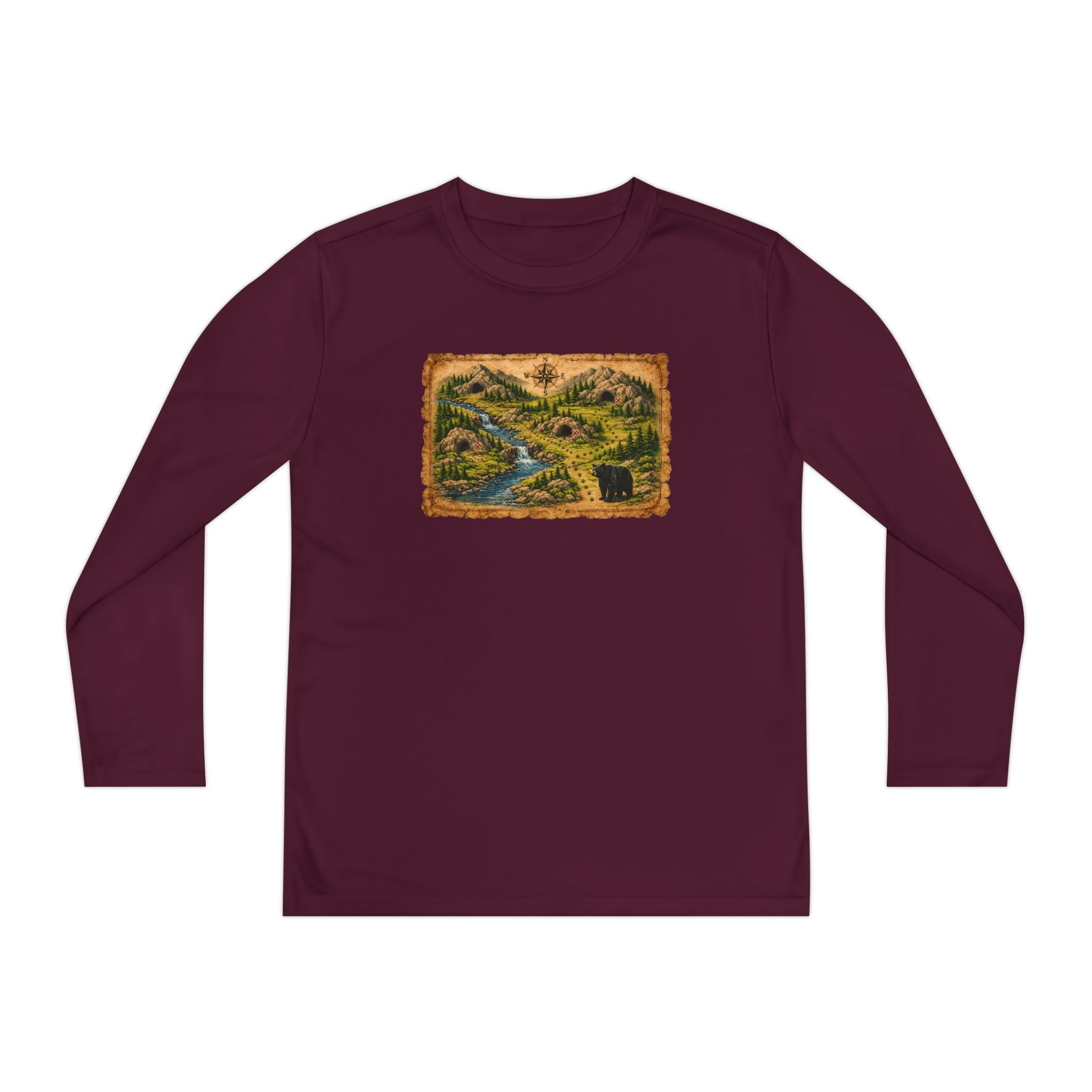 Youth Long Sleeve Tee — Bear Cave Treasure Map