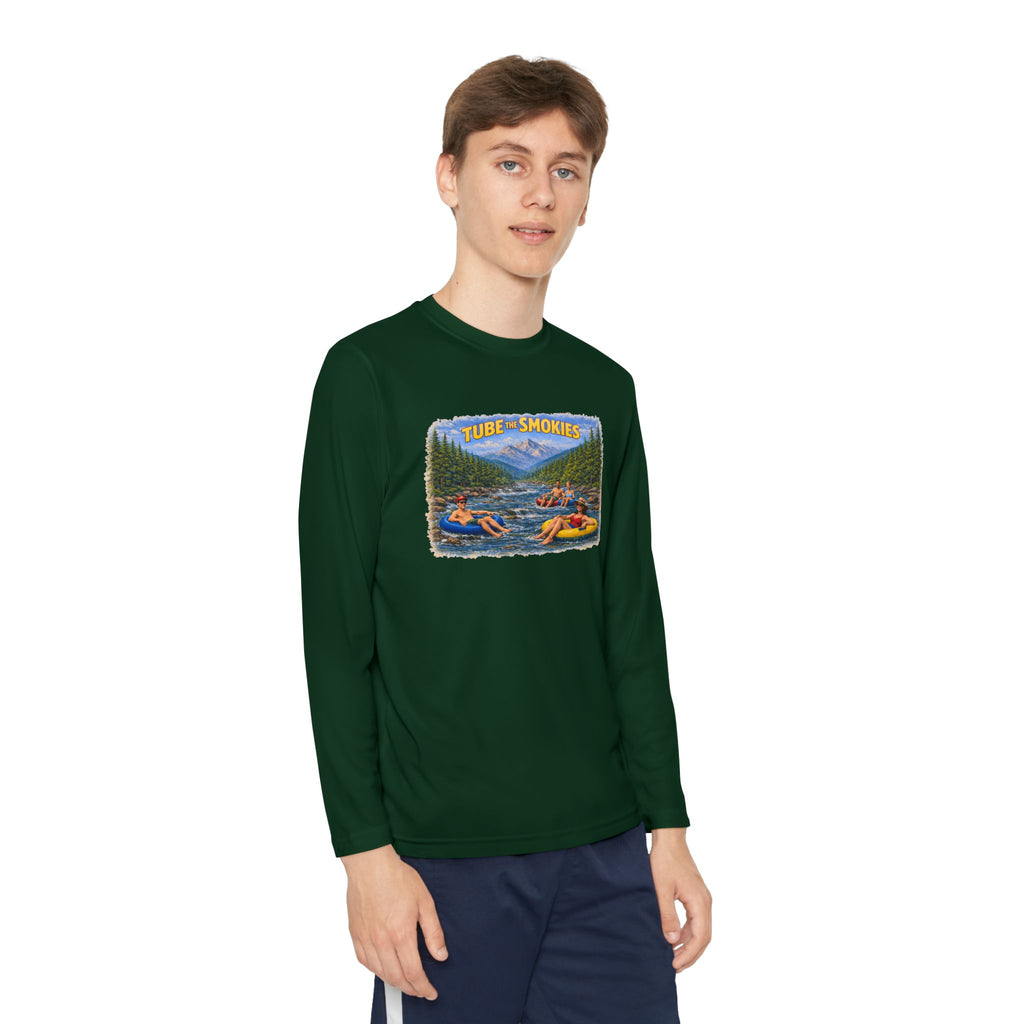 Youth Long Sleeve Tee — Tube the Smokies River Tubing Graphic